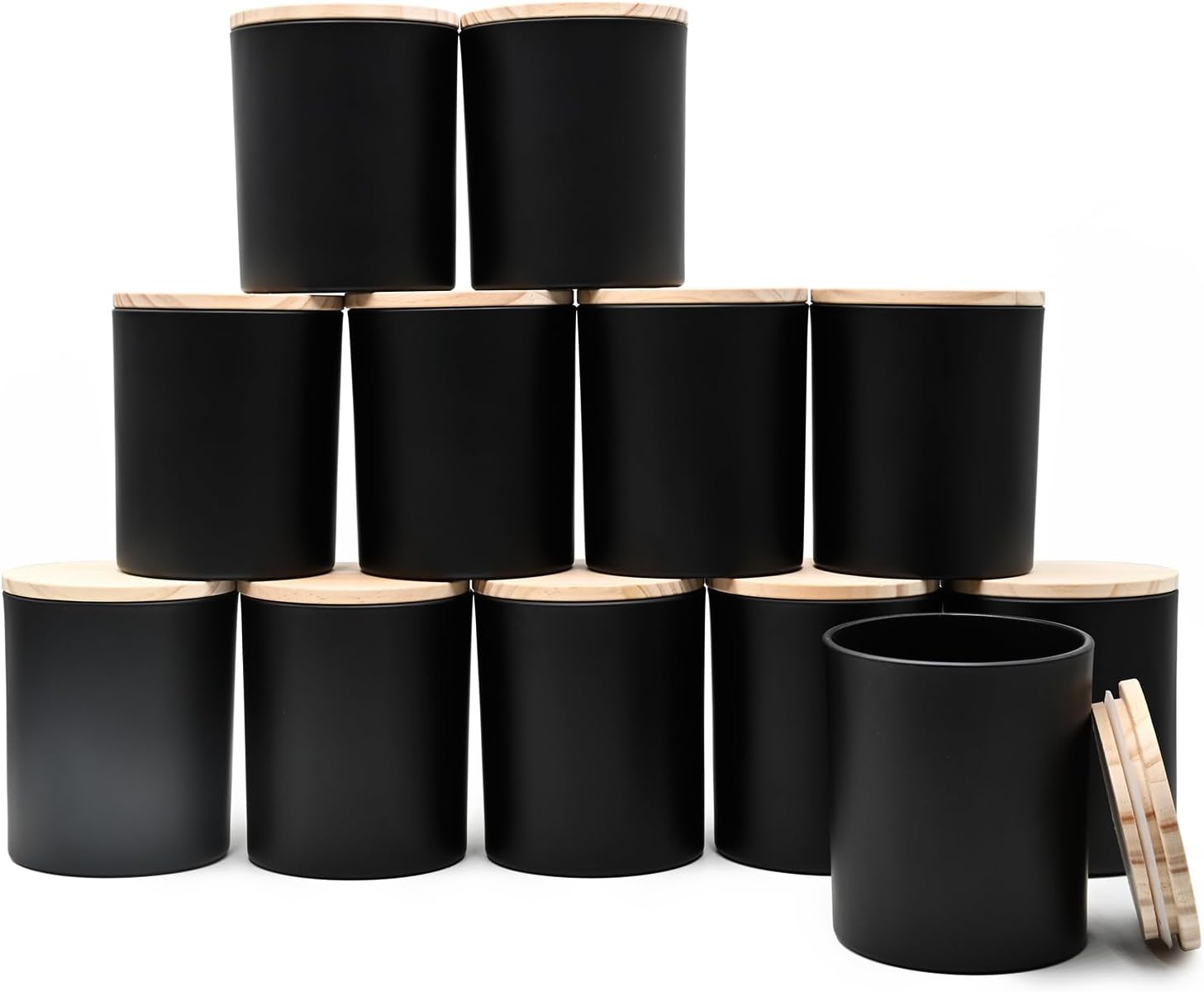 14 OZ Thick Candle Jars for Making Candles 12 Pcs, 3 Wick Empty Jars with Wood Lids for Candle