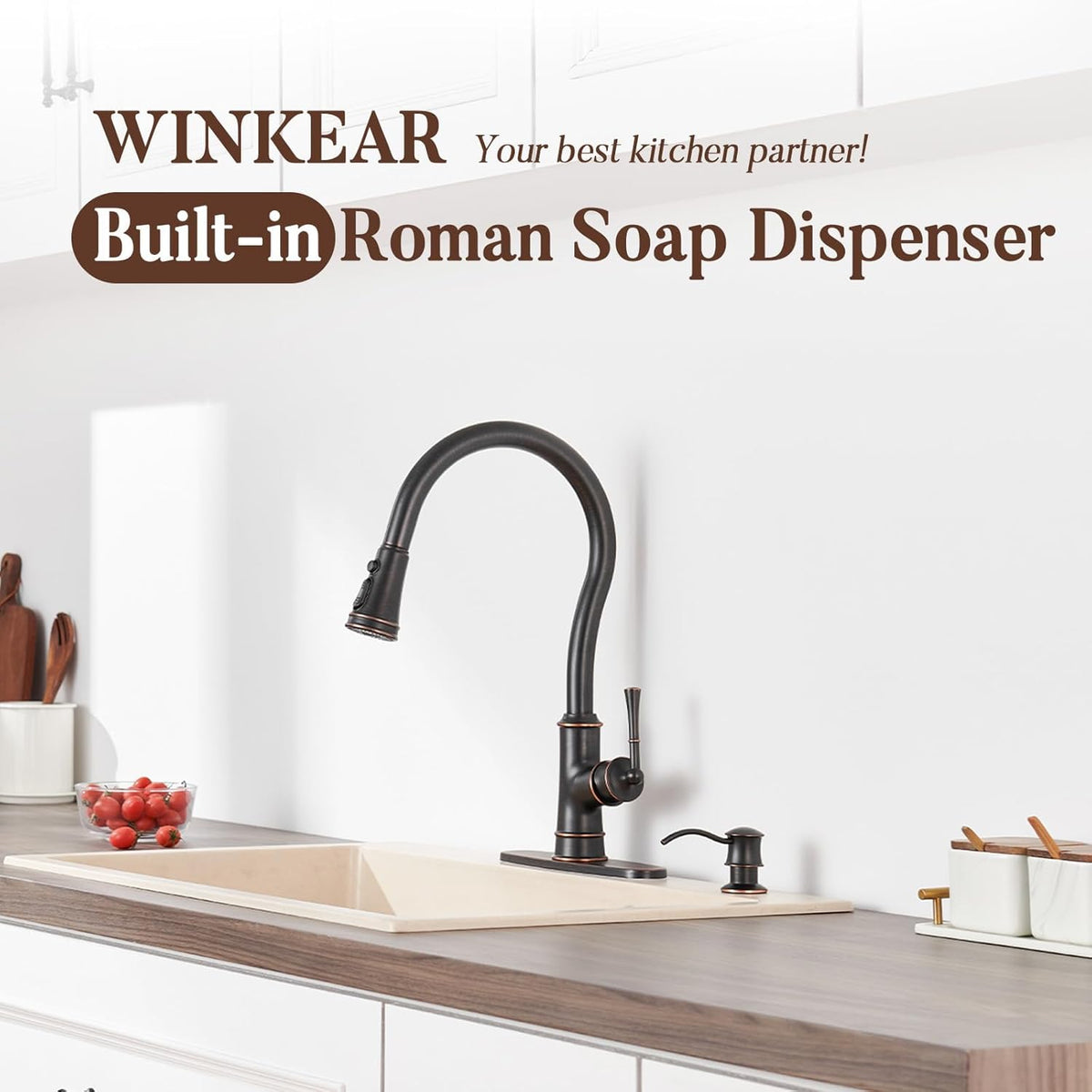 Built in Soap Dispenser for Kitchen Sink Countertop, Solid Brass Pump Head Long Spout with 10.2