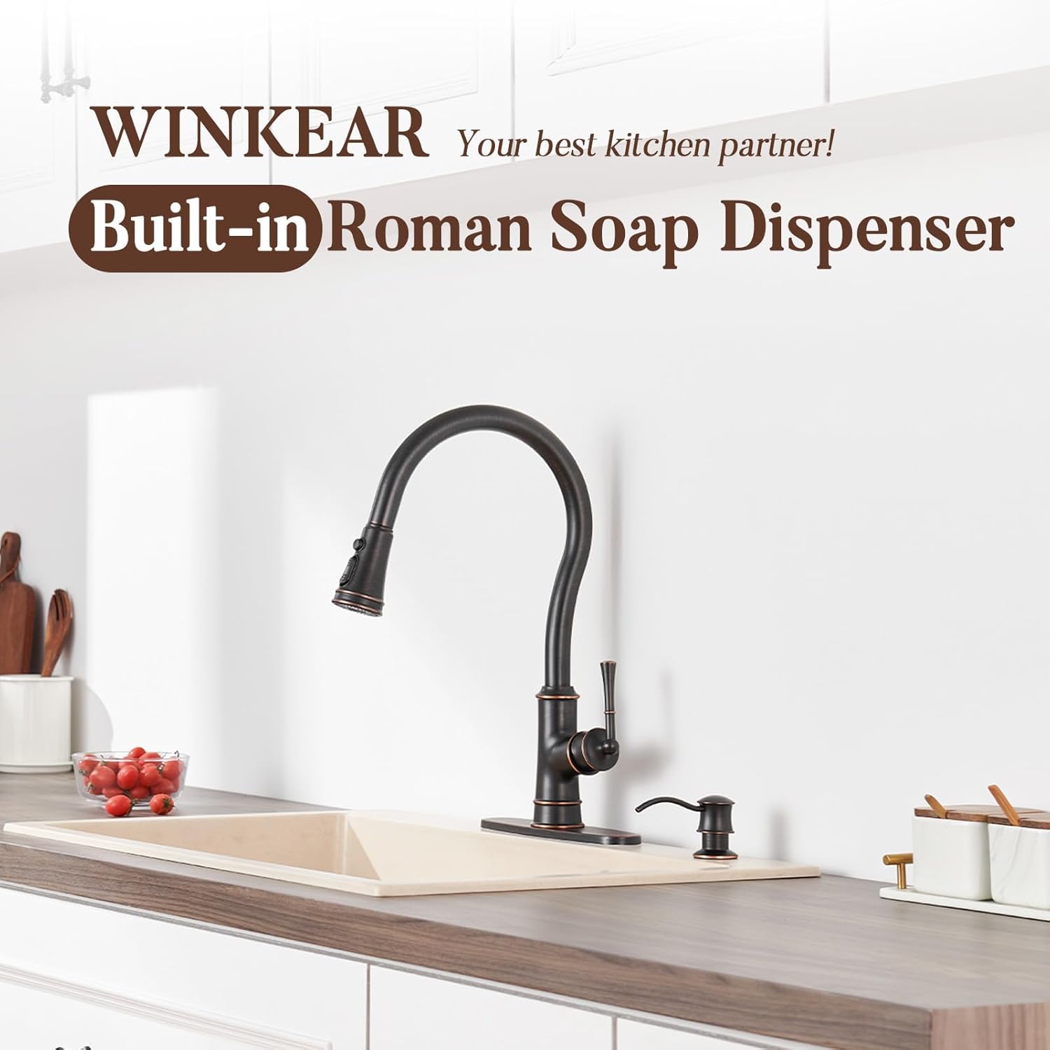 Built in Soap Dispenser for Kitchen Sink Countertop, Solid Brass Pump Head Long Spout with 10.2