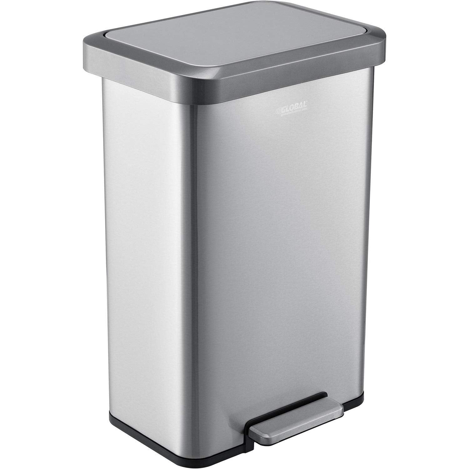 Global Industrial 12 Gallon Stainless Steel Trash Can, Rectangular Step-On