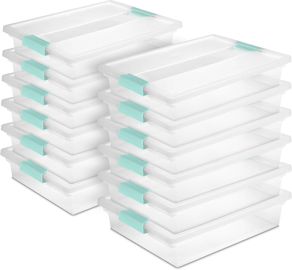 Sterilite 12-Pack Clip Box, Stackable Clear Plastic Bins with Latching Lids, Large - Writing, Arts
