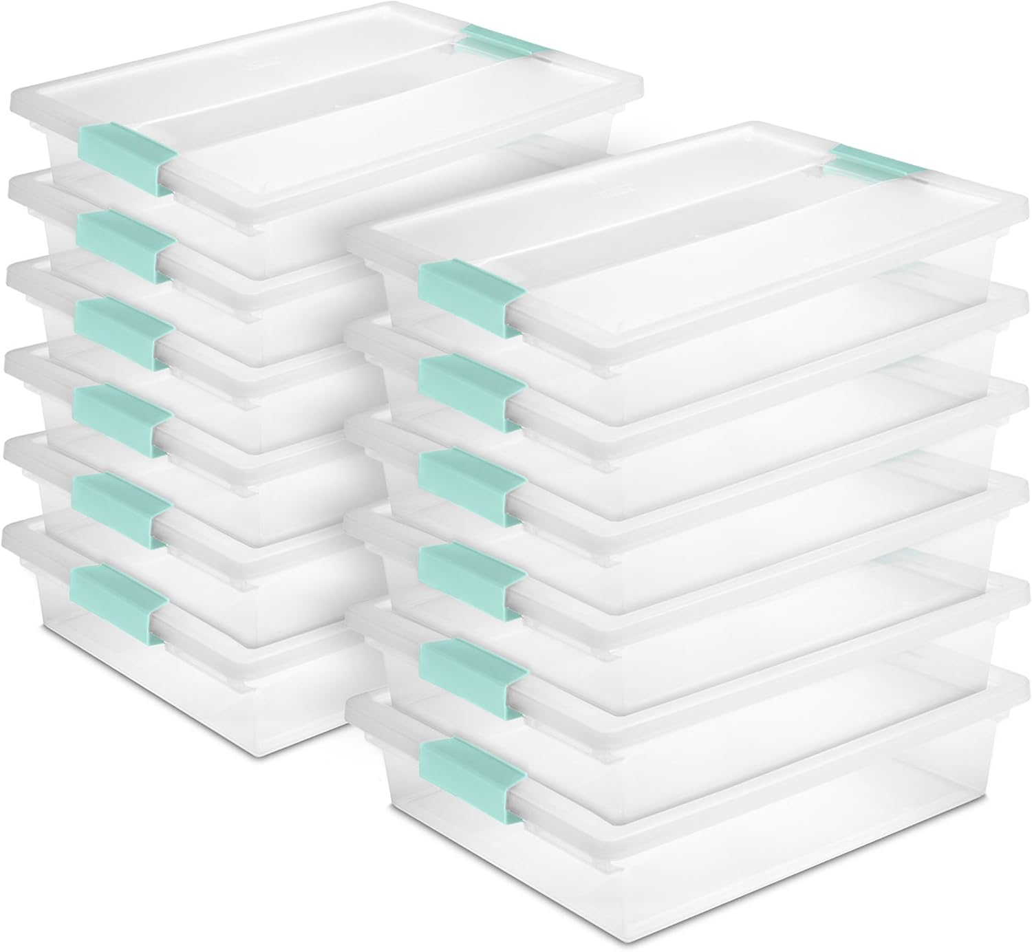 Sterilite 12-Pack Clip Box, Stackable Clear Plastic Bins with Latching Lids, Large - Writing, Arts