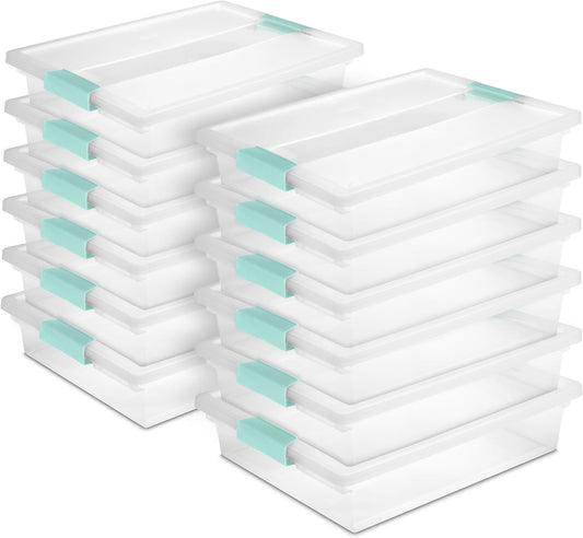 Sterilite 12-Pack Clip Box, Stackable Clear Plastic Bins with Latching Lids, Large - Writing, Arts