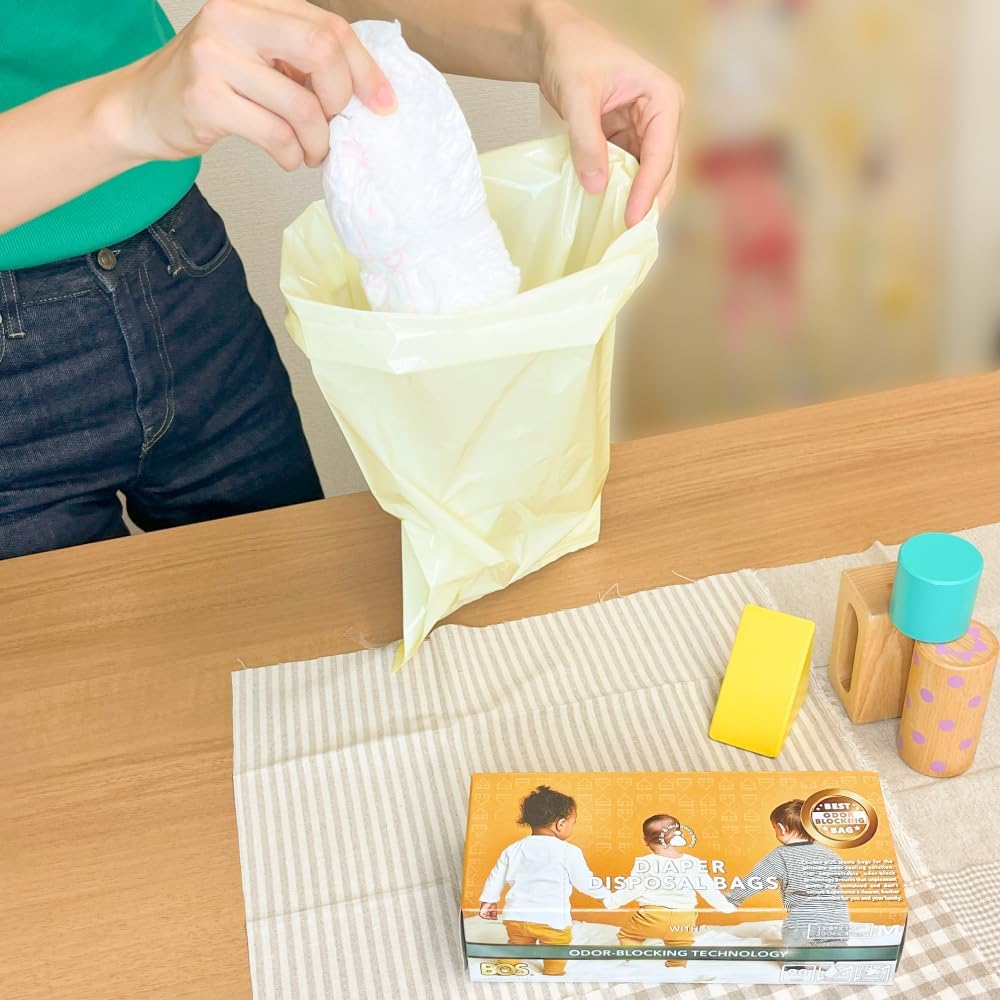 BOS, Odor-Sealing Dirty Diaper Trash Bags - Scent & Smell Free (Color: Cream Yellow) (Pack of 2)