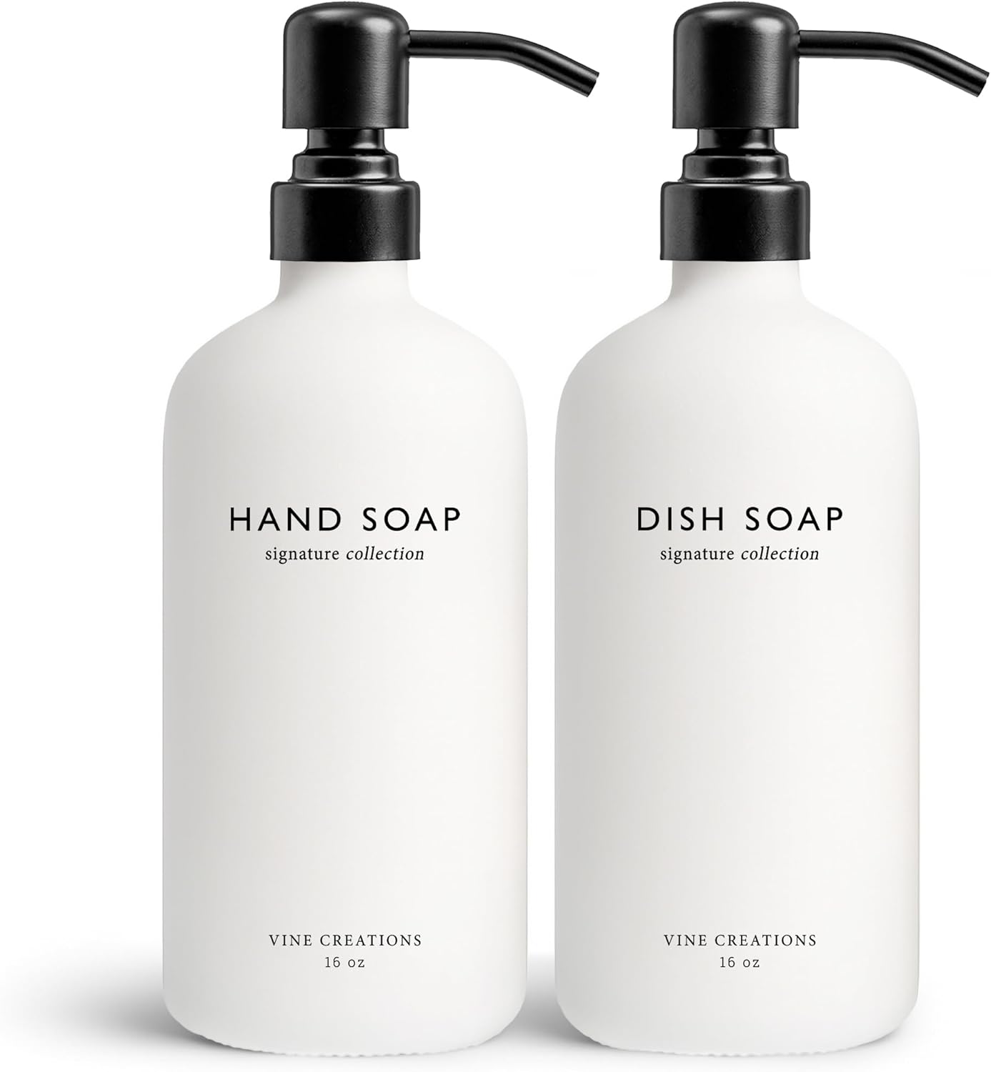 Vine Creations White Glass Soap Dispenser Set, Dish Soap and Hand Soap Dispenser Set with Stainless