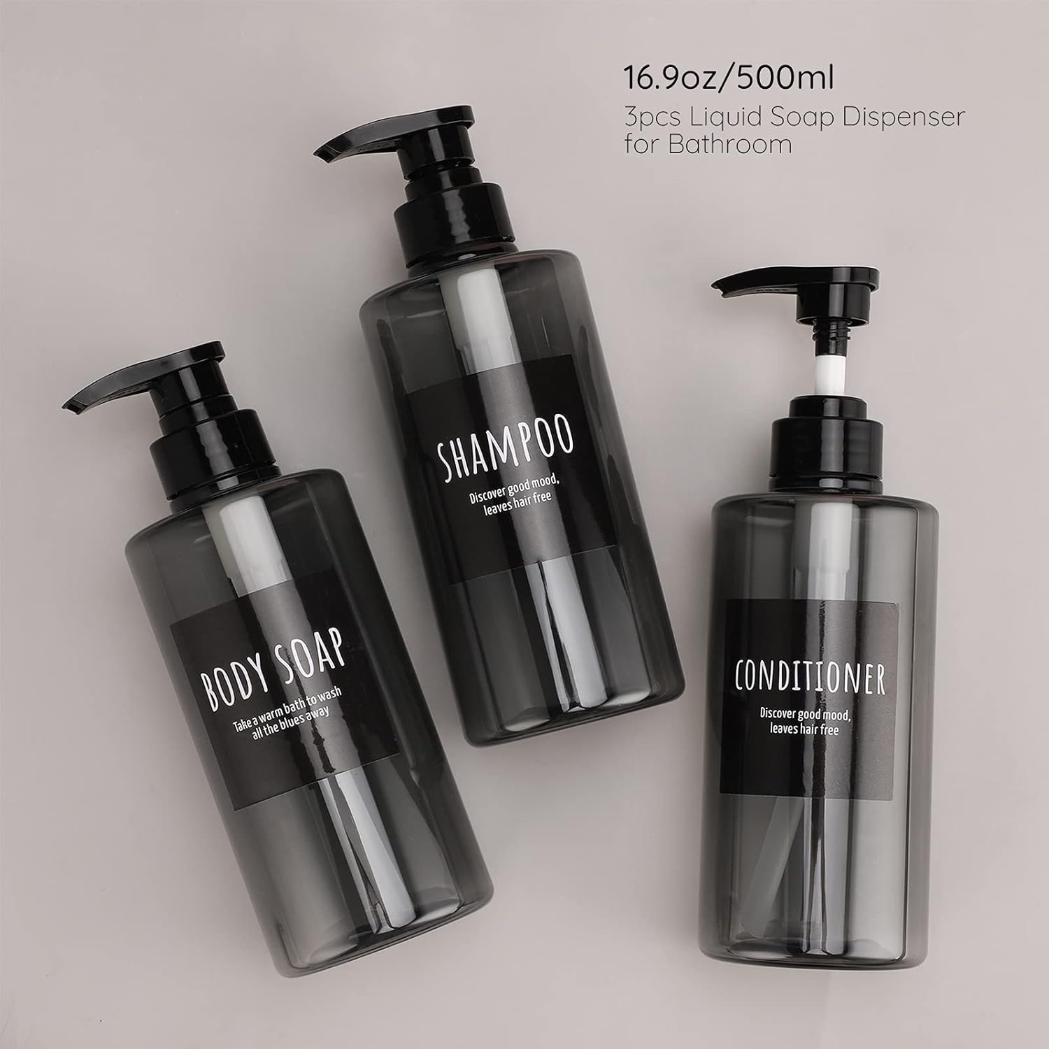 Refillable Shampoo Bottles, Segbeauty 16.9oz Shampoo Dispenser, 3pcs 500ml Empty Plastic Pump