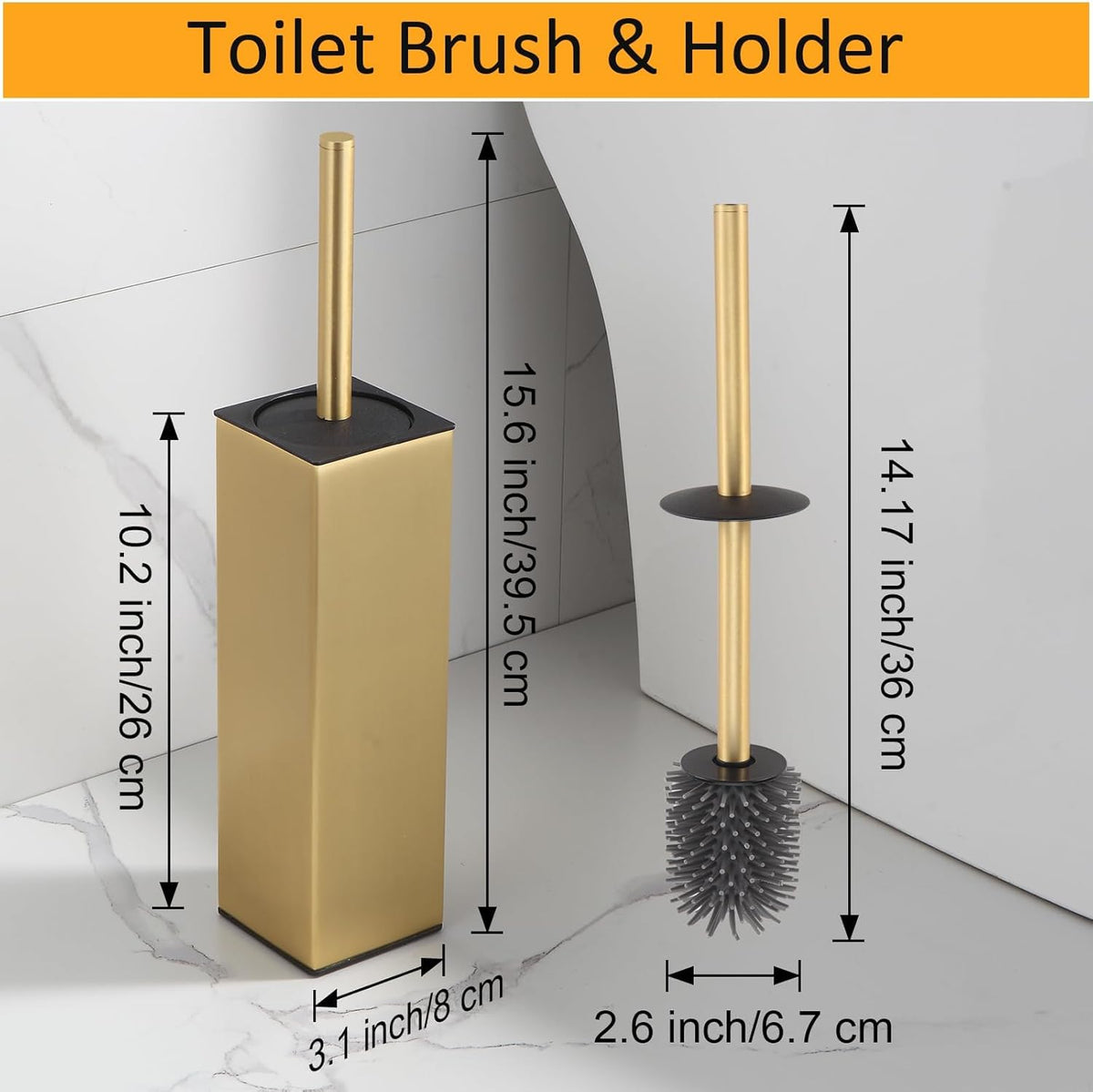 BGL Standing Toilet Brush and Holder Brushed Gold Aluminium Toilet Bowl Cleaner Brush and Holder