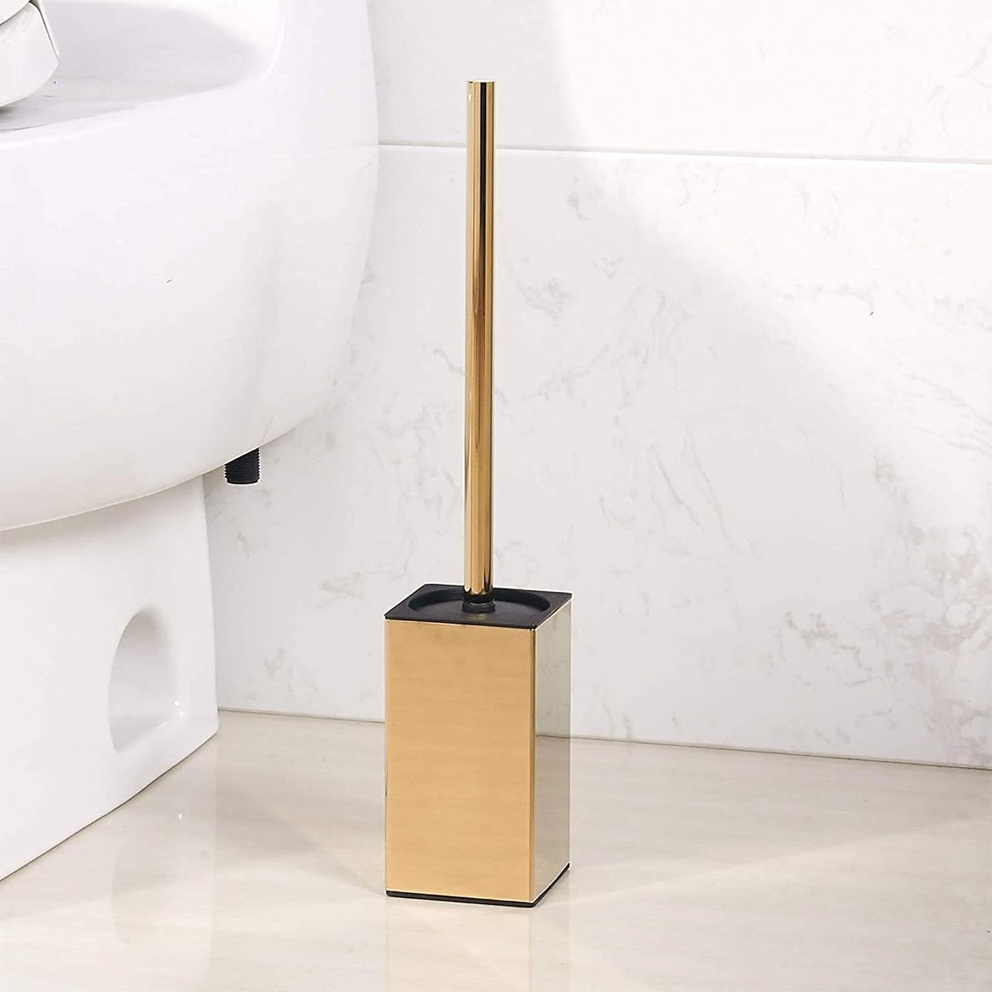Toilet Brush Holder Stainless Steel 304 Standing Gold Square Toilet Brush Holder for Bathroom