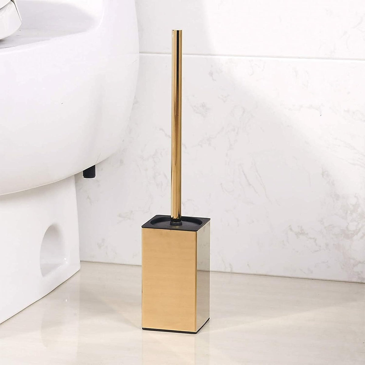 Toilet Brush Holder Stainless Steel 304 Standing Gold Square Toilet Brush Holder for Bathroom