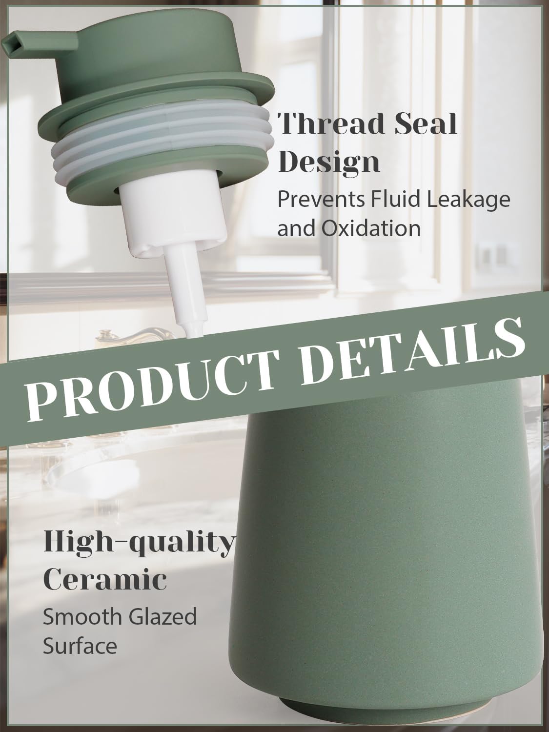 INGOFIN Ceramic Foaming Soap Dispenser -14 oz Foam Hand Soap Dispenser Bathroom Modern Refillable