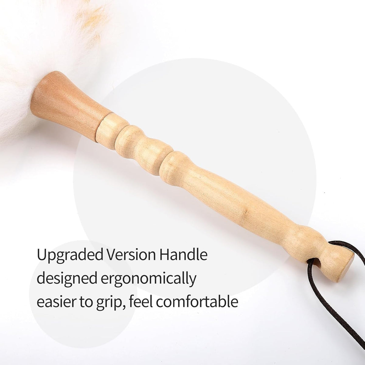 Lambswool Duster with Solid Wooden Handle,Leather Hang Strap,Comfortable Grips 19.6 inch Long