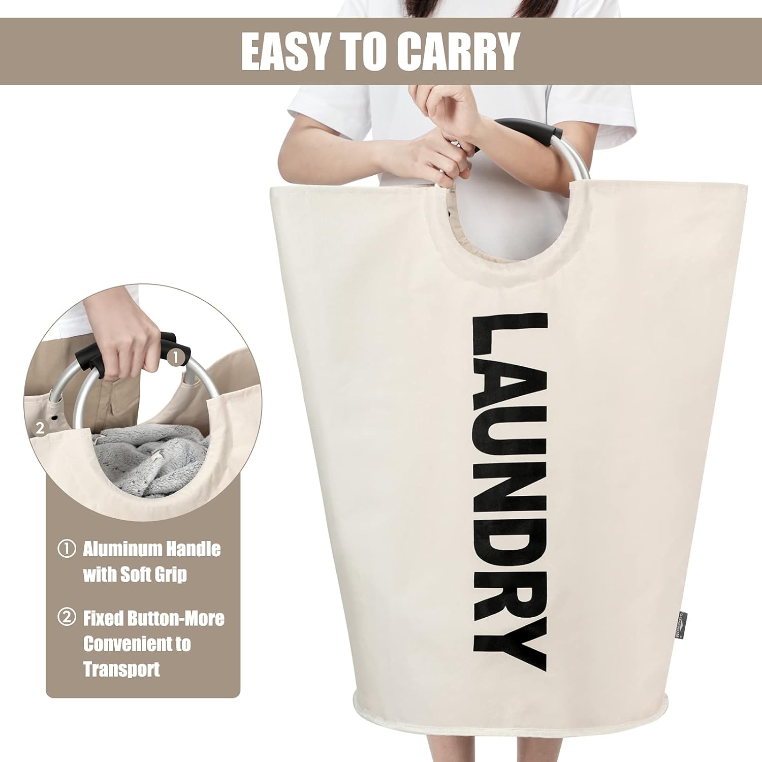 DOKEHOM 125L X-Large Laundry Basket, Collapsible Laundry Bag, Freestanding Tall Clothes Hamper