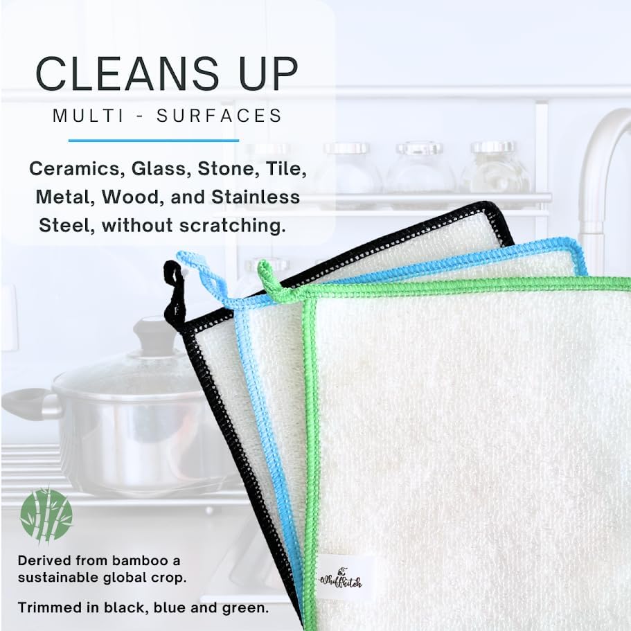 Whiffkitch Dishcloths Dishrags for Kitchen and Household Cleaning 6x7 3-Pack Non-Scratch 2-Ply