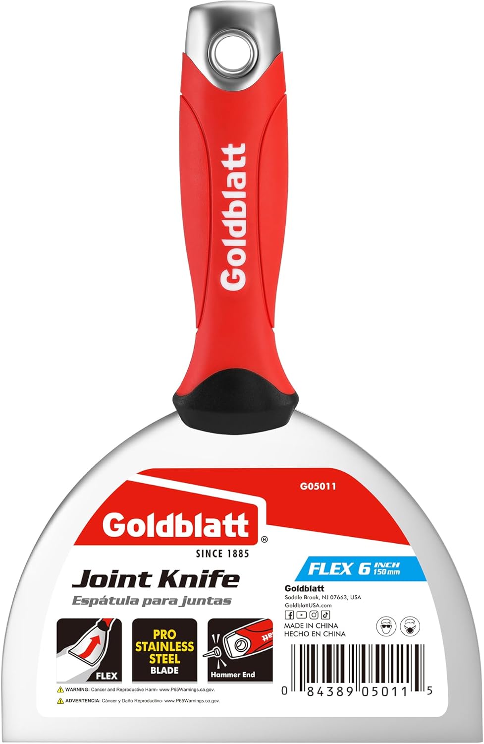Goldblatt 6" Putty Knife, Stainless Steel Scraping Paint, Putty Knife Scraper with Hammer End, Soft
