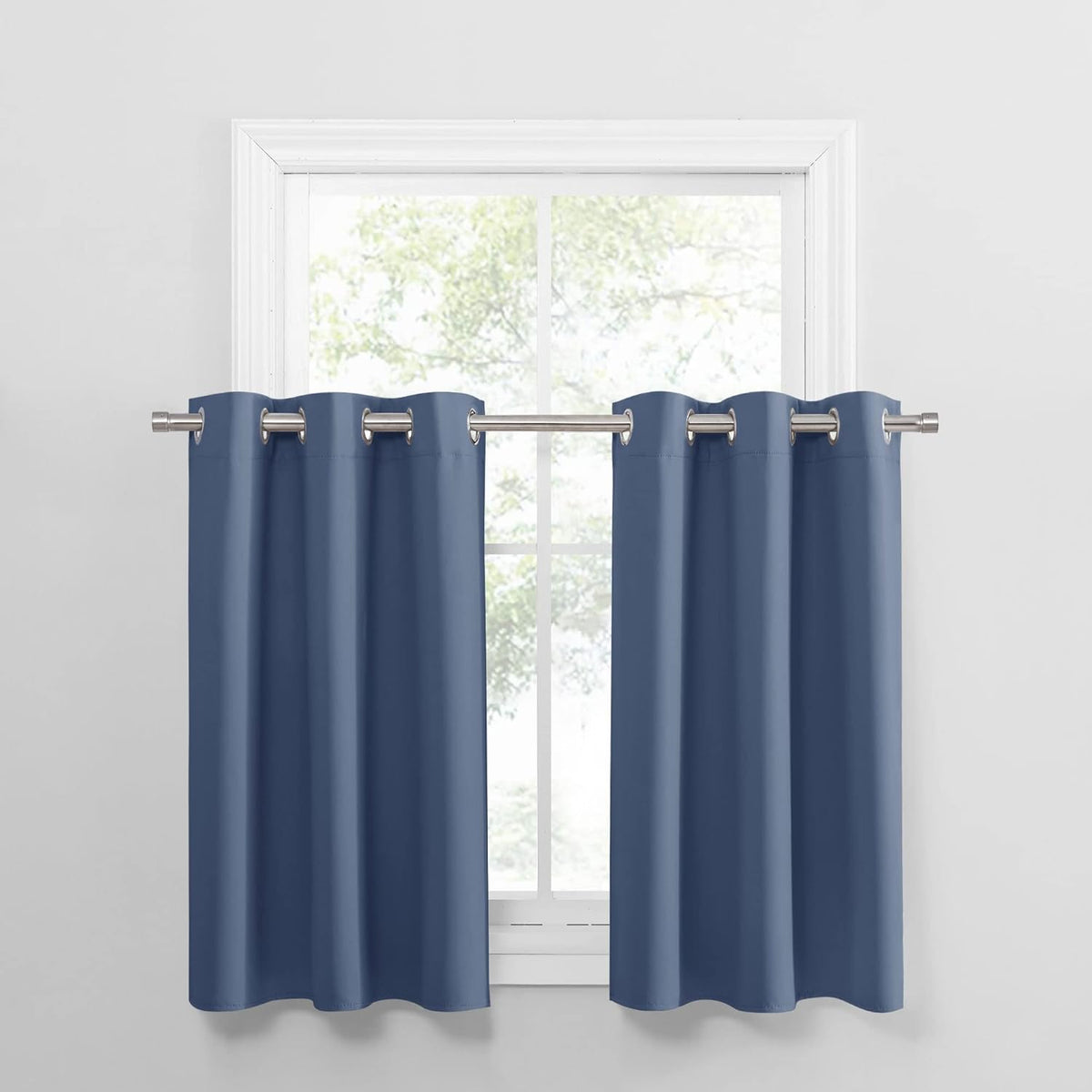 PONY DANCE Stone Blue Kitchen Curtains 36 inch Long for Small Window Curtains Short Drapes for
