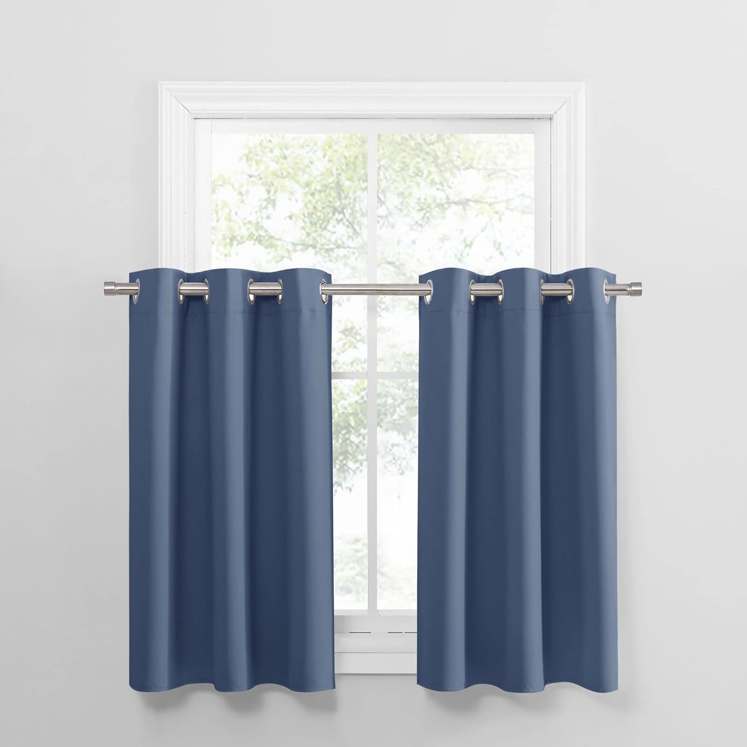 PONY DANCE Stone Blue Kitchen Curtains 36 inch Long for Small Window Curtains Short Drapes for