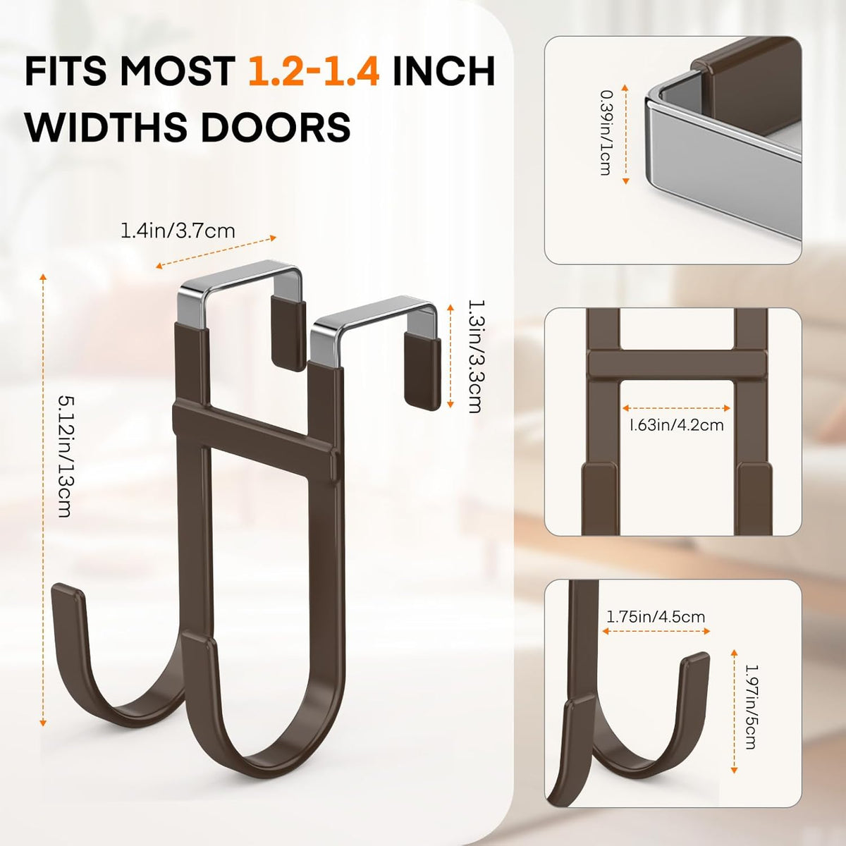 FYY Over The Door Hooks - 2 Pack Heavy Duty Dual-Hook Organizer Hanger with Non-Slip Rubber for