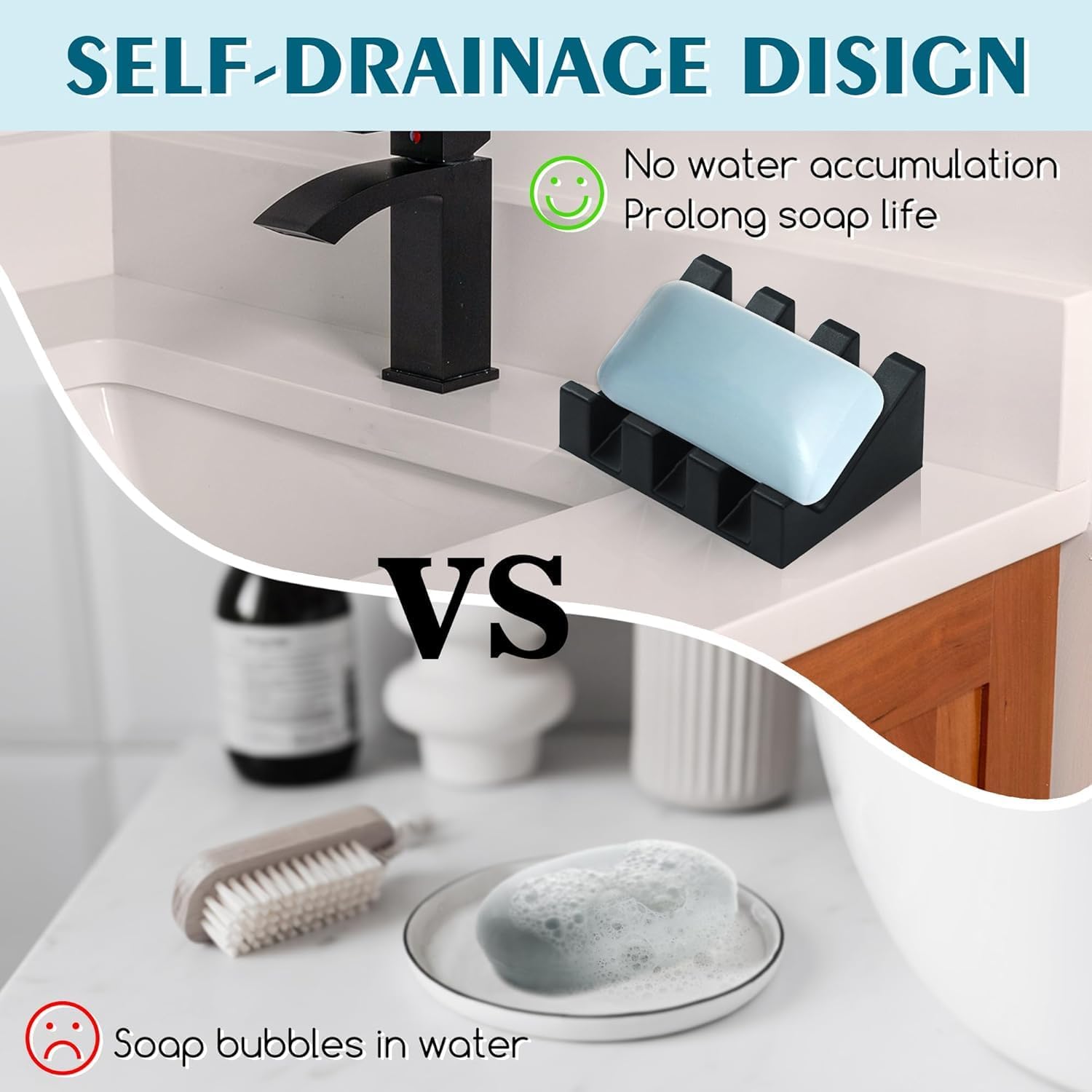 Silicone Soap Dish for Bar Soap Holder for Shower Bathroom Self Draining Waterfall Drying Tray Keep