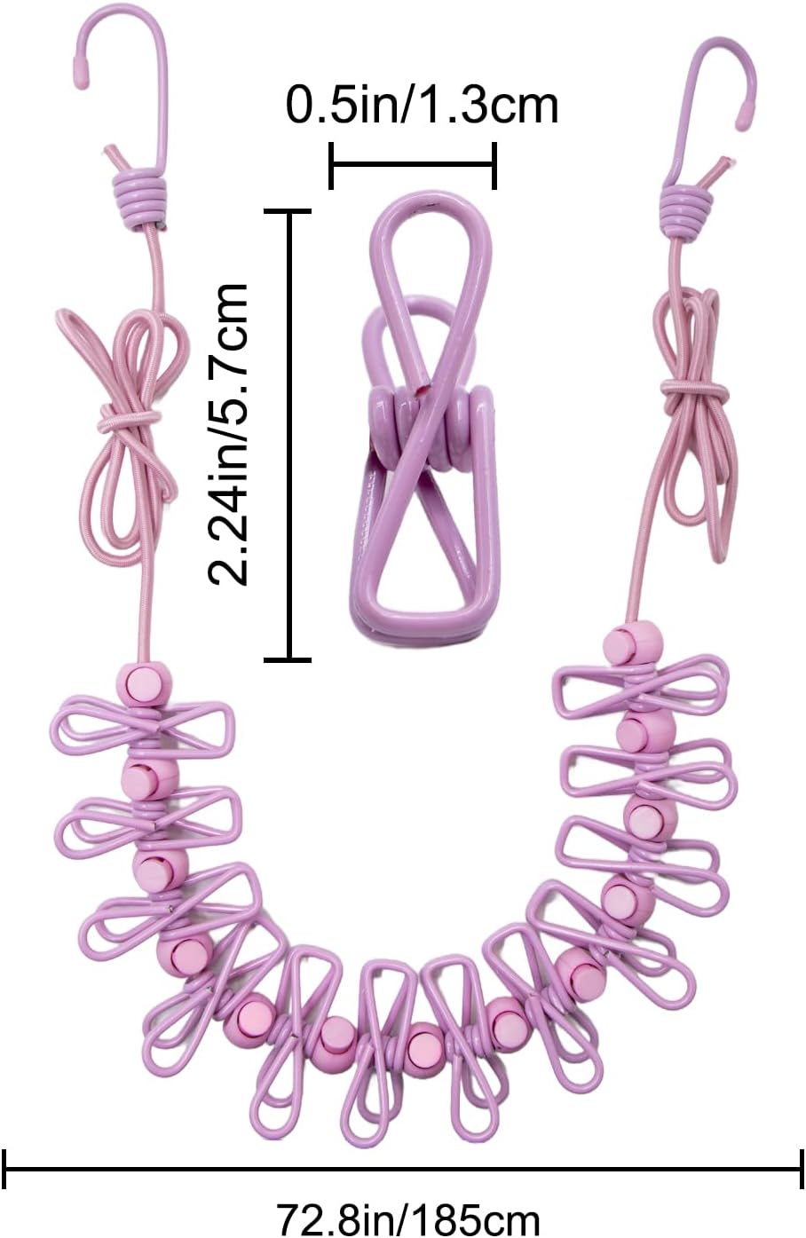2 Pack Camping Clothesline Portable 12 Clothespins, Pink Camping Accessories Travel Clothesline for