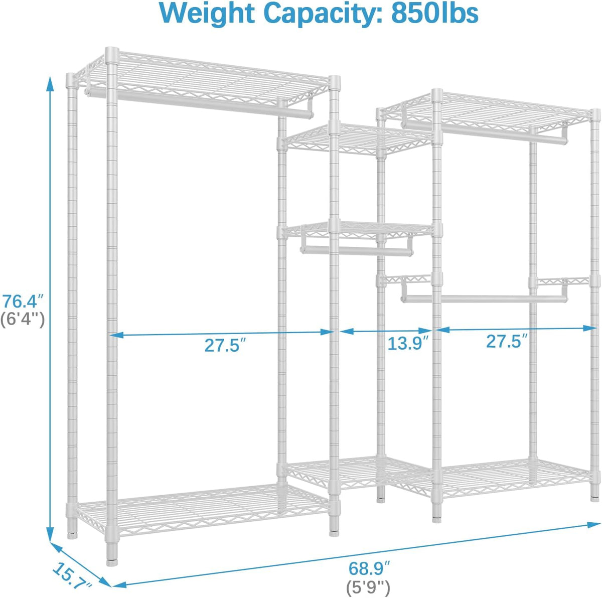 VIPEK Classic V6 Wire Garment Rack 5 Tiers Heavy Duty Clothes Rack for Hanging Clothes, Wardrobe
