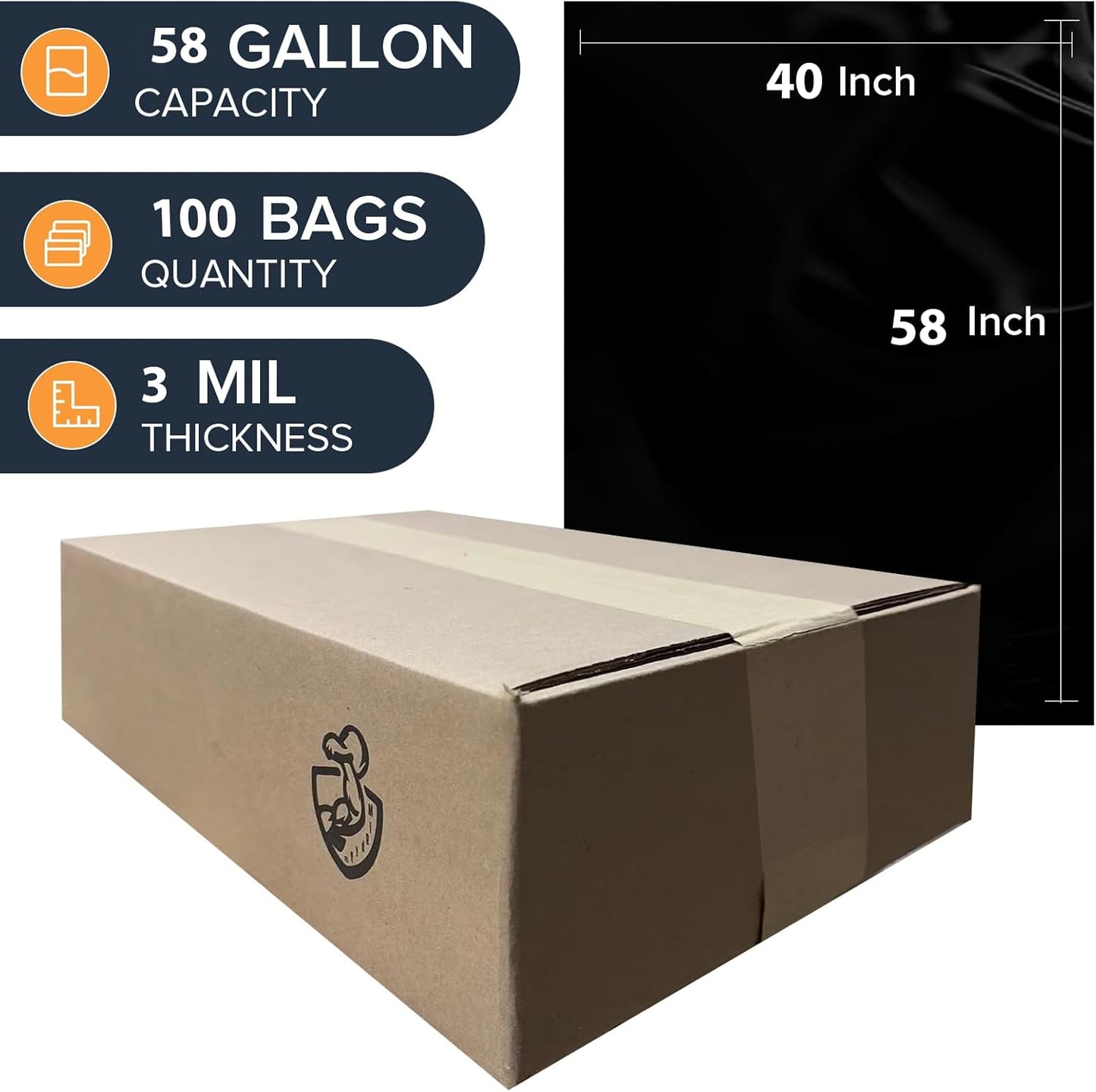 ToughBag 55-60 Gallon Heavy Duty Trash Bags - Contractor Grade, 3 Mil, 40 * 58, Tear Resistant