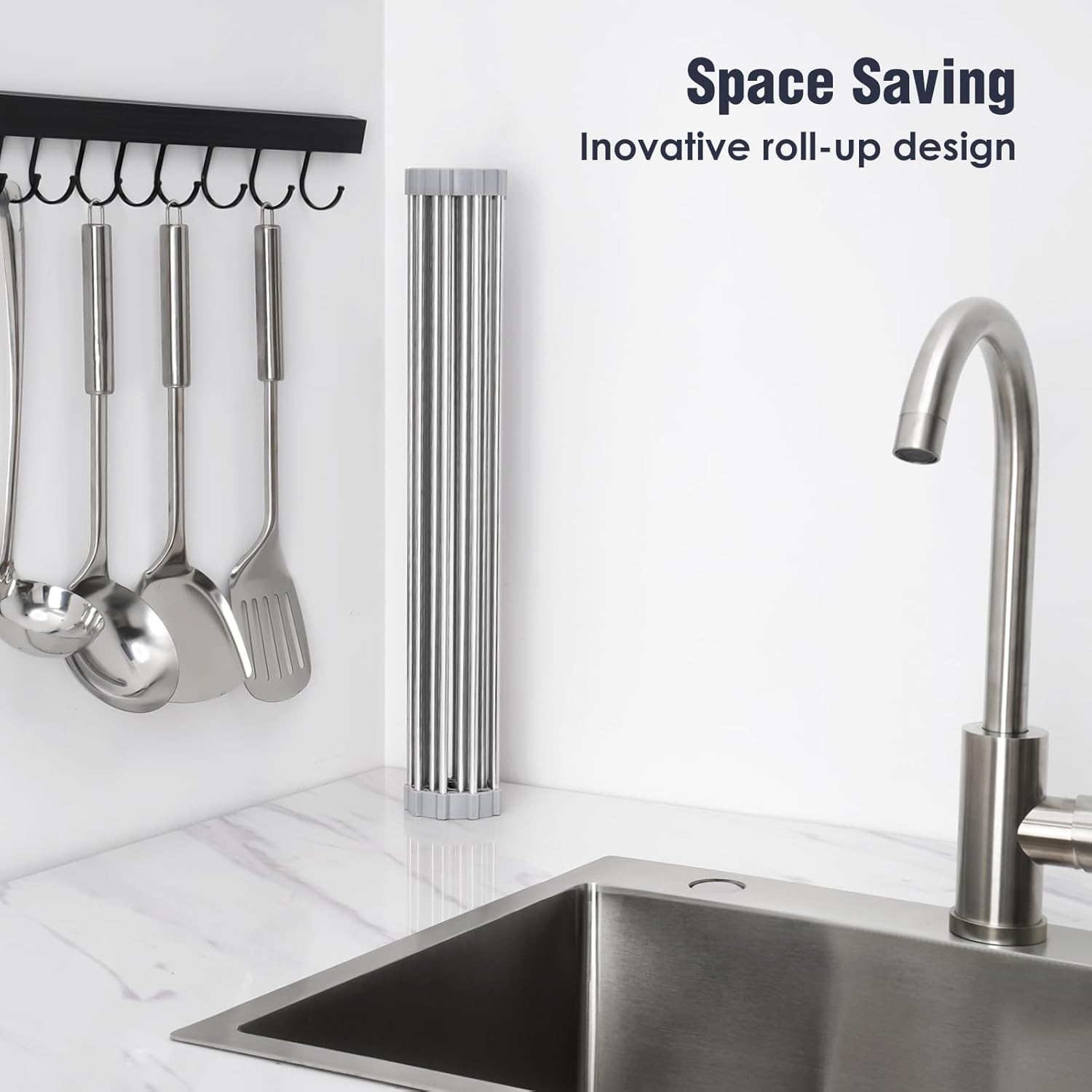 Tomorotec 17.7" x 15.5" Roll Up Dish Drying Rack Over Sink Drying Rack Sink Cover Kitchen Sink