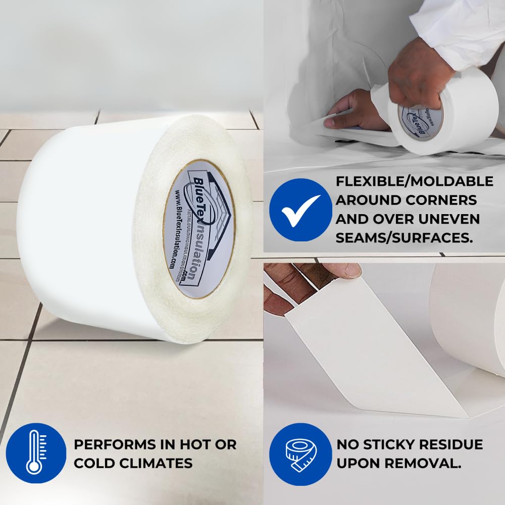 BlueTex Insulationㅤ 3" Wide x 180' Long White Vapor Barrier Seam Tape - 1 Roll, Waterproofing &