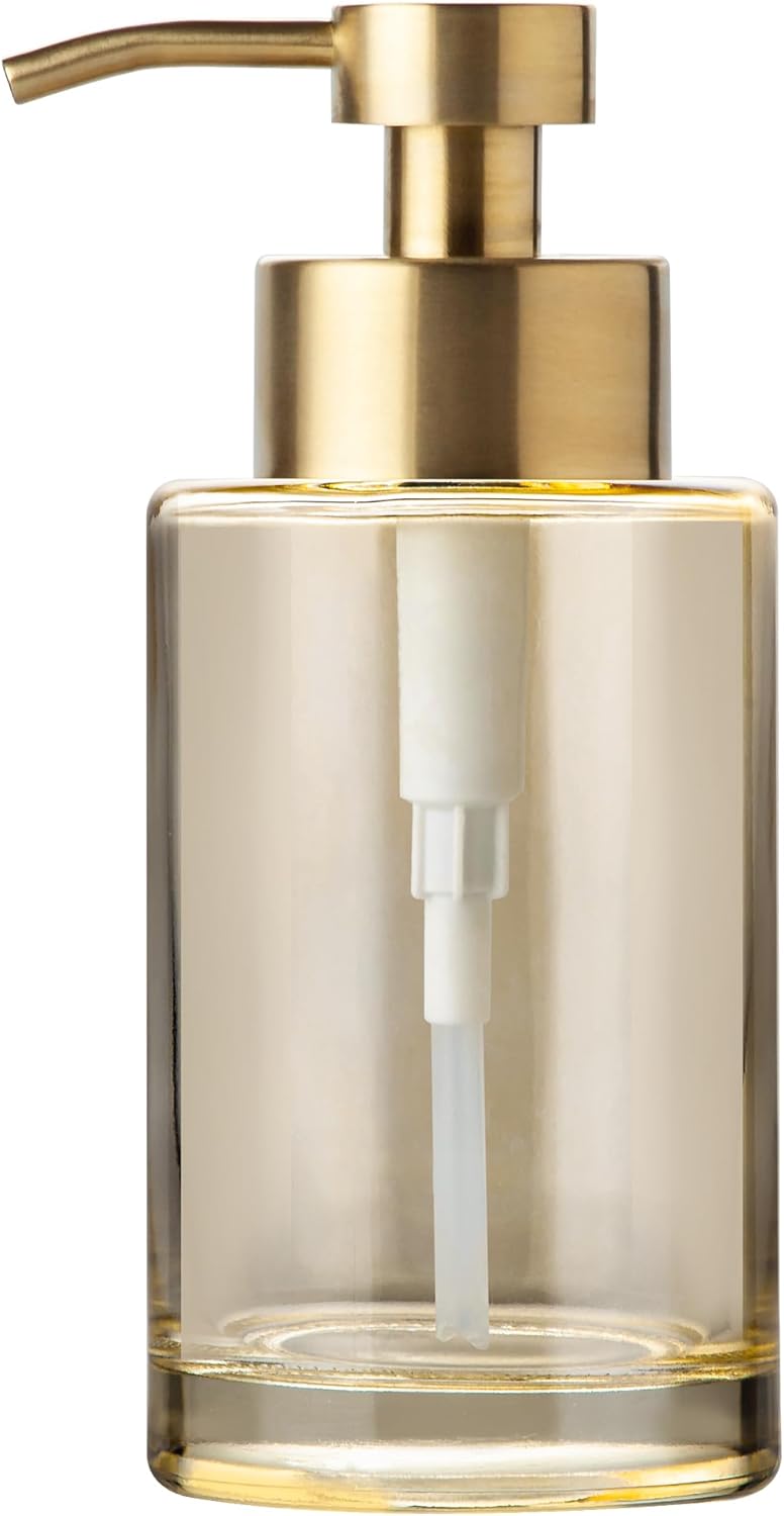 Enra Thick Glass Soap Dispenser with Stainless Steel Pump,12oz Gold Bathroom Hand Liquid Soap