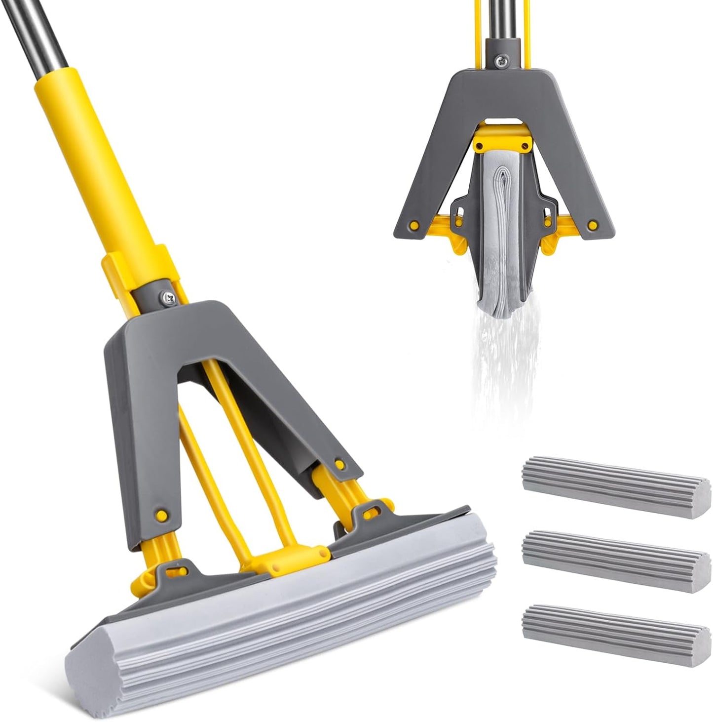 Sponge Mop,Masthome Roller Sponge Mop,Easy Self Squeeze Mop and Stainless Steel Handle,PVA Mops
