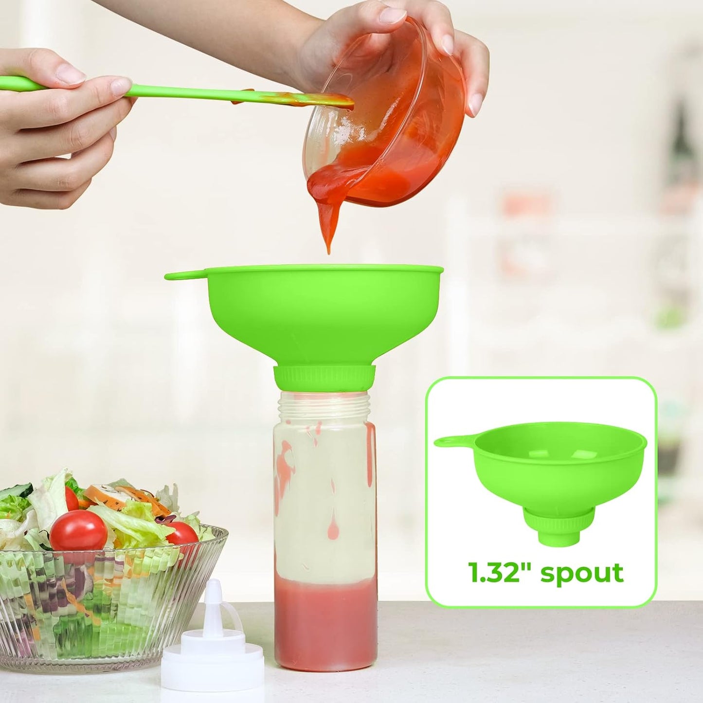 Wide Mouth Kitchen Funnel, Food Grade Plastic Cooking Canning Funnel with 4 Sizes Spouts for