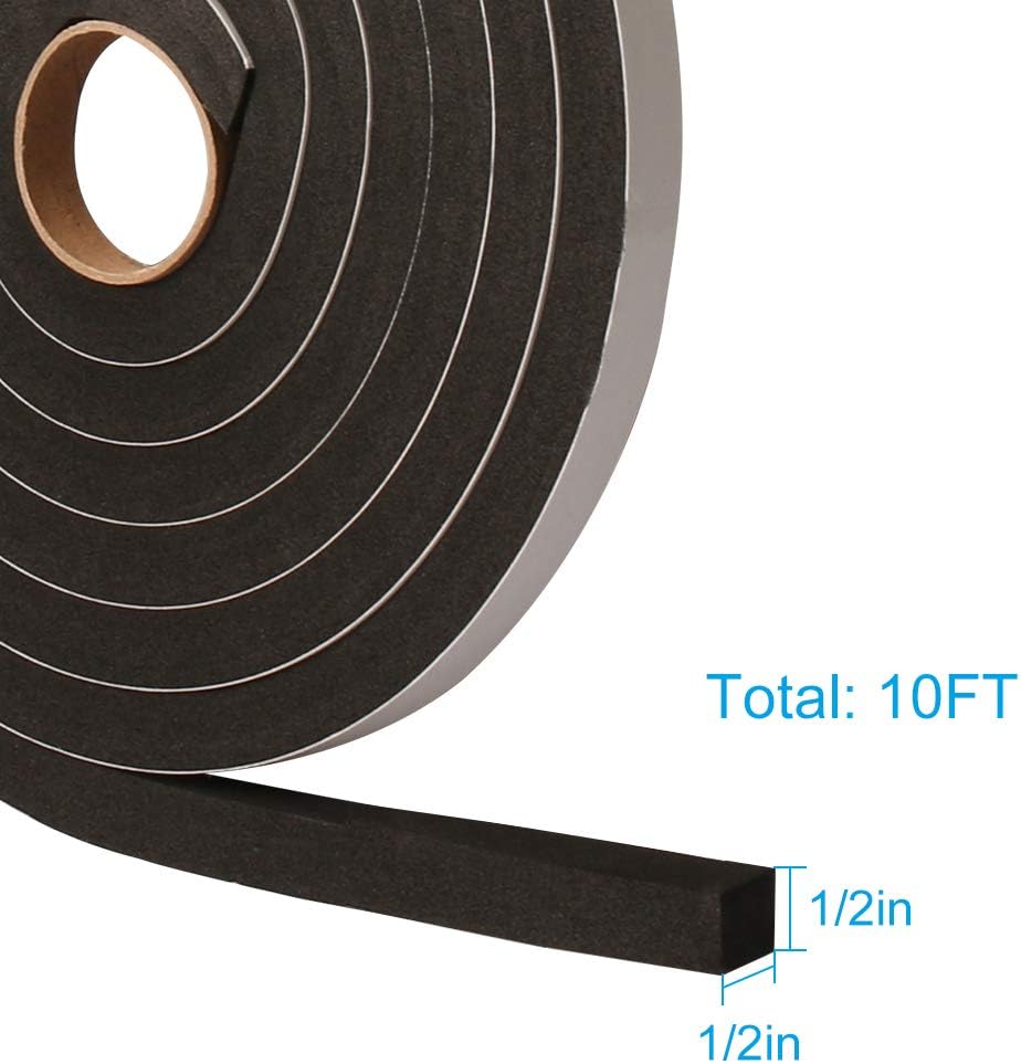Window Foam Seal Tape 1/2Inch Wide X 1/2Inch Thick, High Density Self Adhesive Weather Stripping