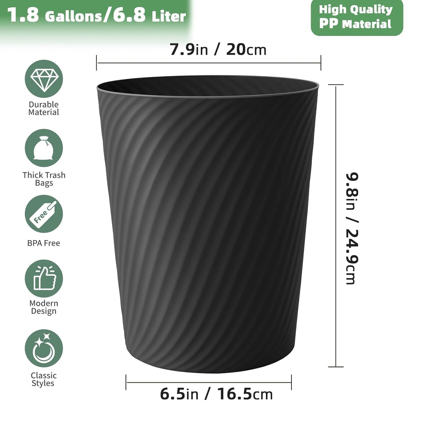 Small Trash Can 1.8 Gallons, Bathroom Trash Can & Garbage Can with 6 Trash Bags, Bedroom Trash Bin