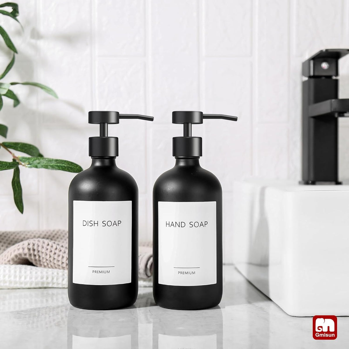 GMISUN Black Soap Dispenser, 2 Pack Matte Black Hand Soap Dispensers for Bathroom, 17 Fl Oz Glass