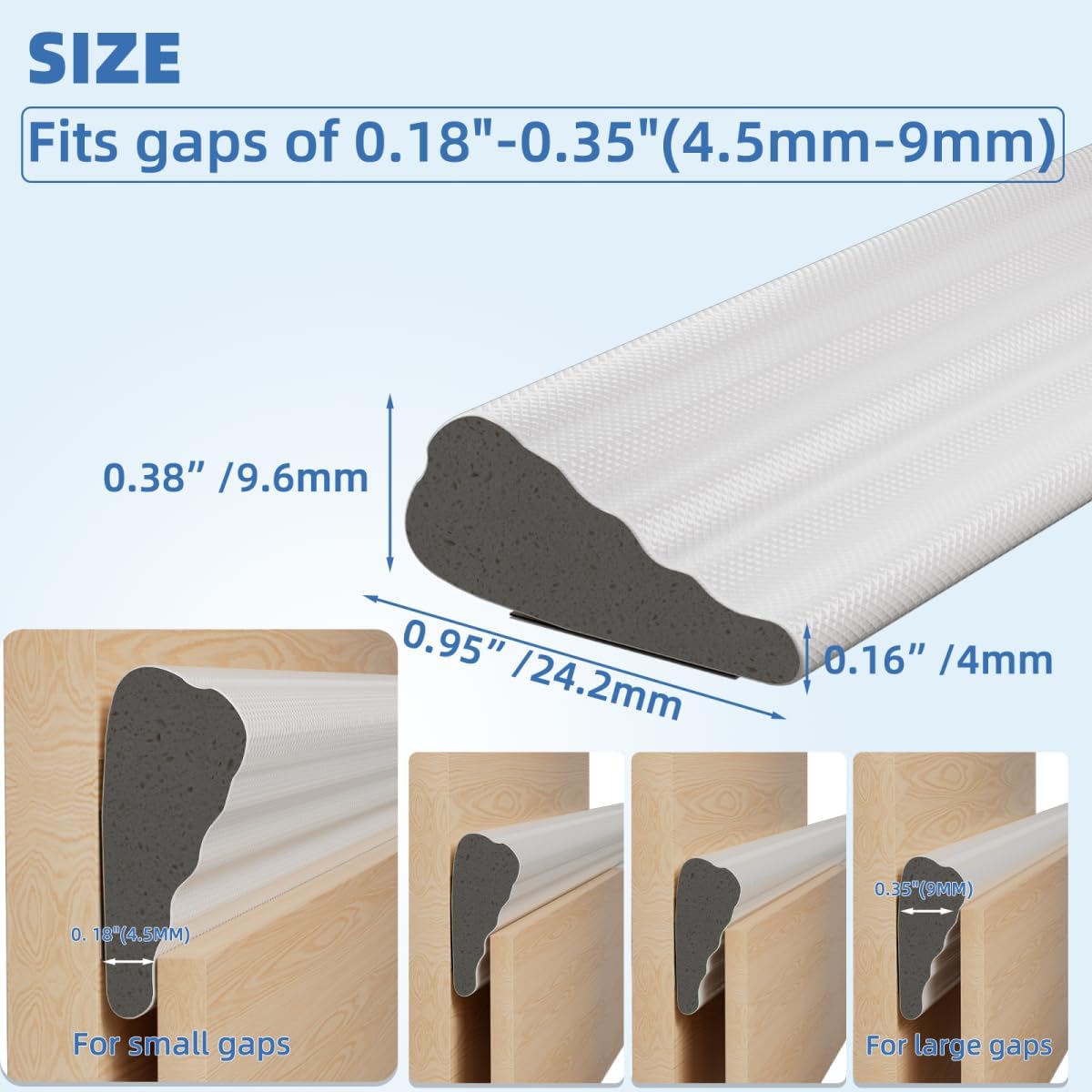 Wedge-Shape Window Weather Stripping Door Frame Seal Strip 2Pcs×196" White,Upgrade Black