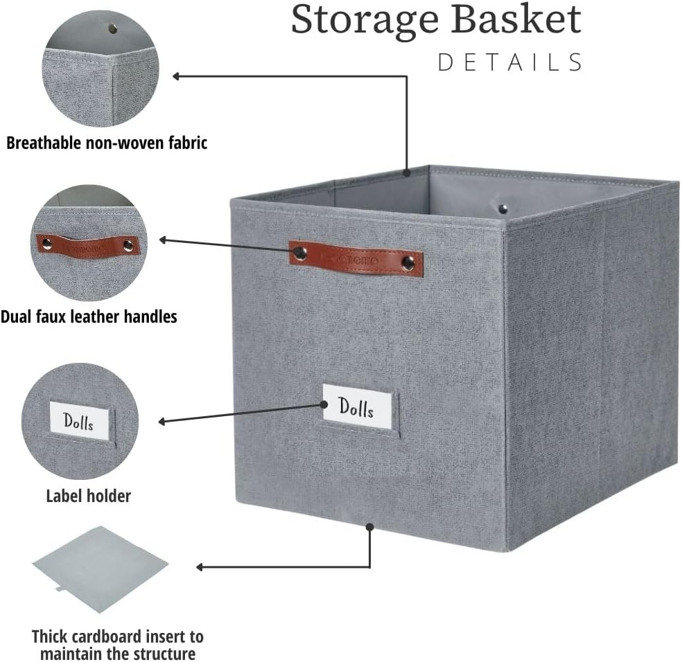 DECOMOMO Storage Cubes, 13x13x13 Storage Cube Bins with Labels, Fabric Organizer Bins (13" / 6pcs