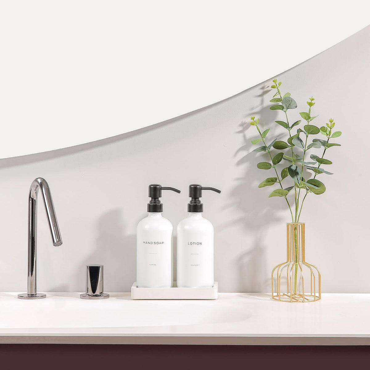 White Soap Dispenser Set, Contains Hand and Lotion Dispenser with Pump. Perfect for Guest Bathroom