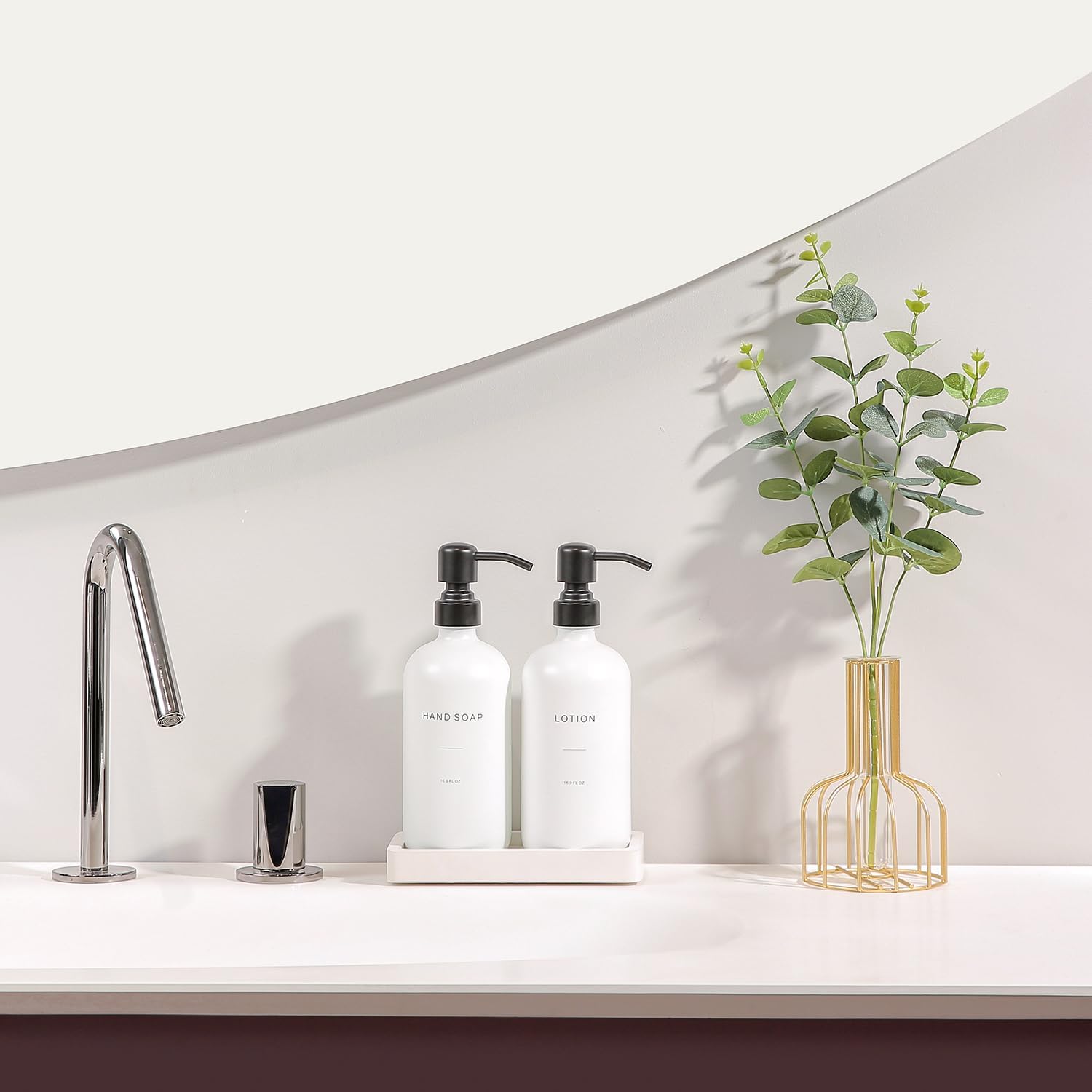 White Soap Dispenser Set, Contains Hand and Lotion Dispenser with Pump. Perfect for Guest Bathroom