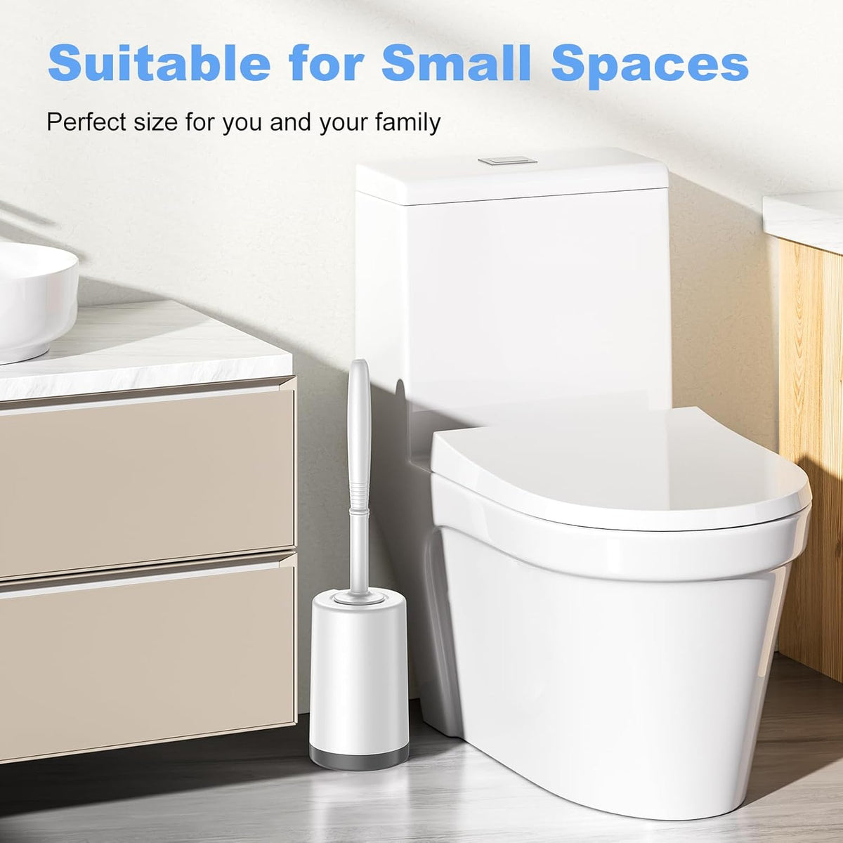 HAMITOR Toilet Bowl Brush Holder Set: Curved Design with Holder for Deep Cleaning Under Rim