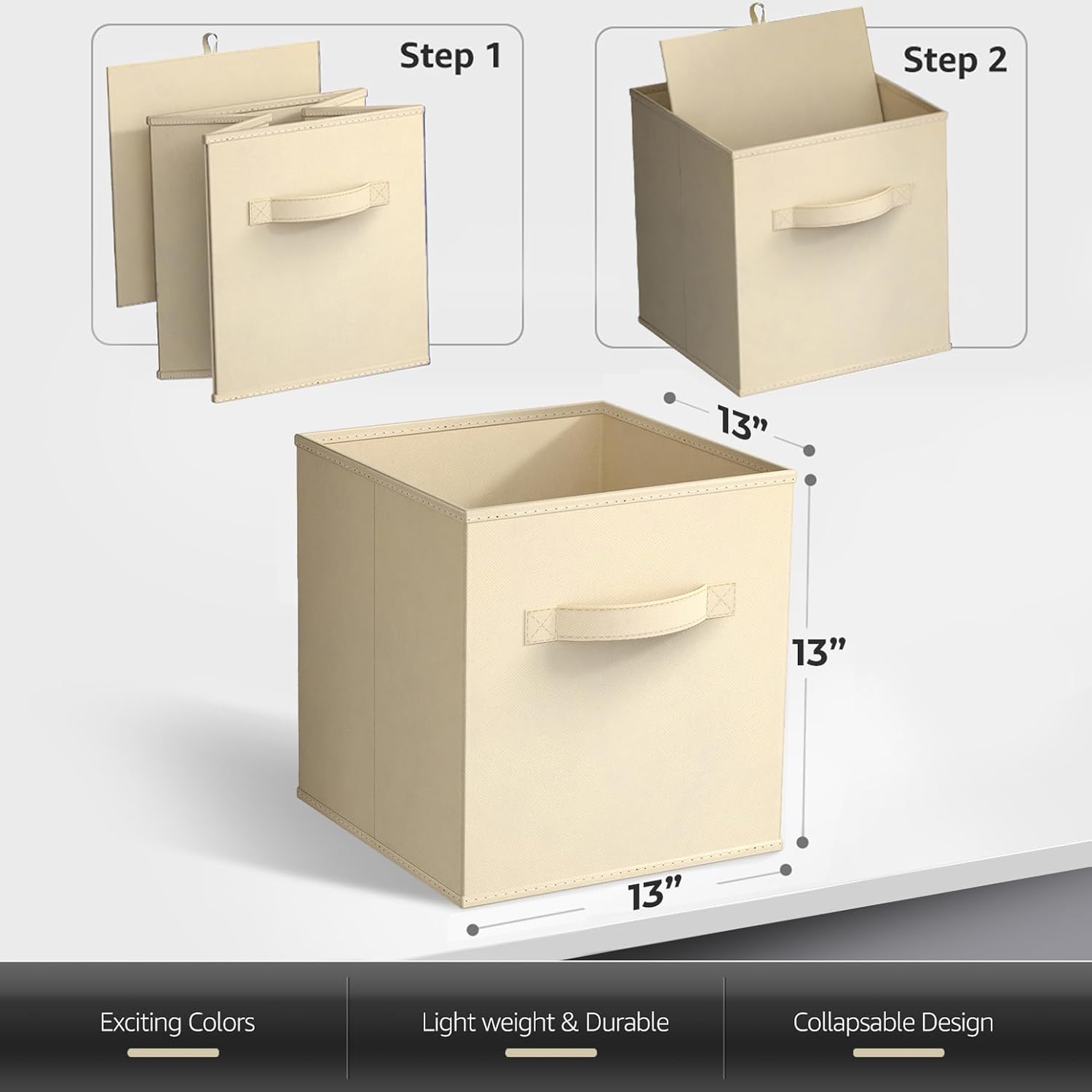 Sorbus 13 Inch Storage Bins - Sturdy Collapsible Fabric Storage Cubes with Handle - 8 Foldable