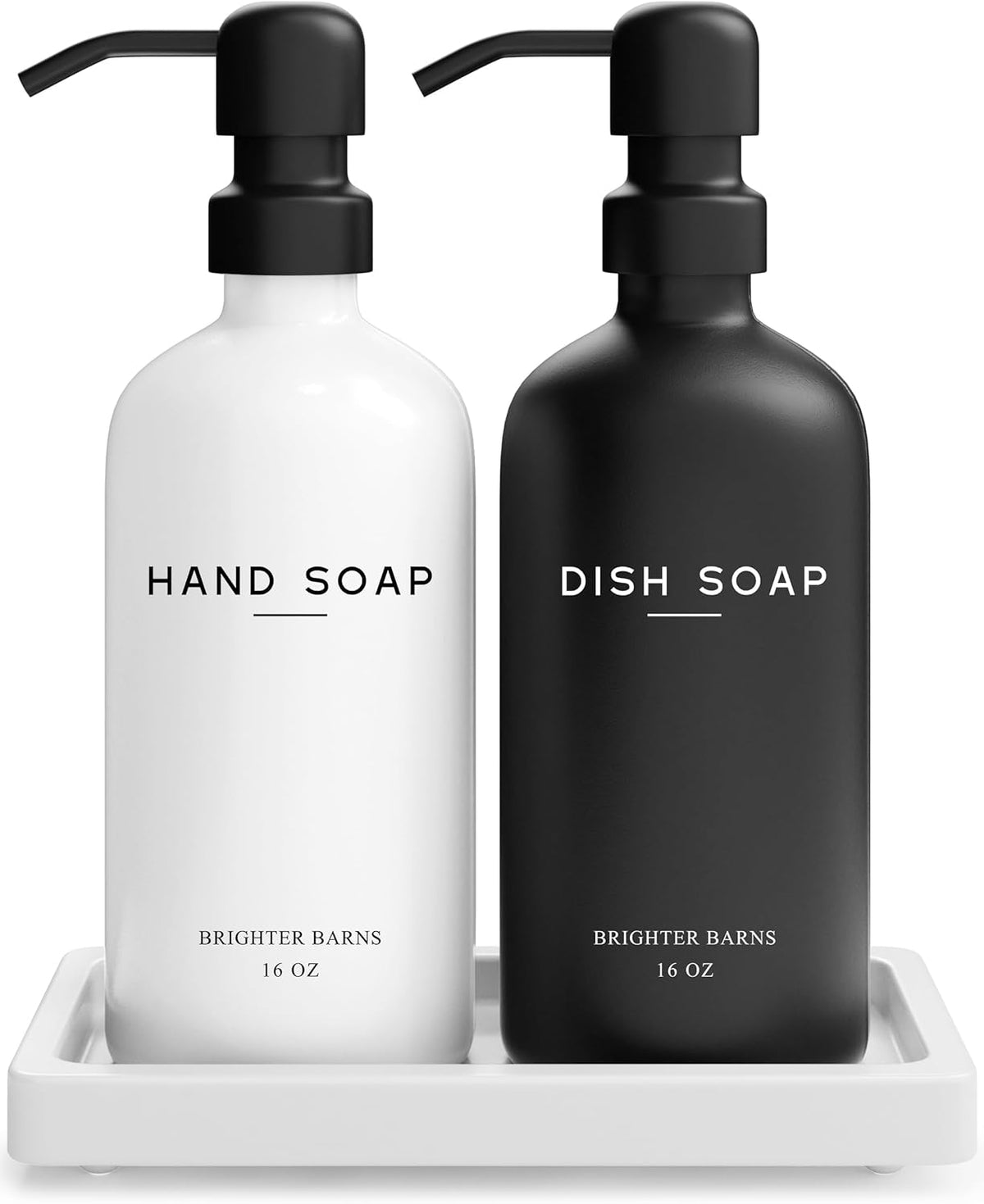 Luxury Glass Hand and Dish Soap Dispenser Set by Brighter Barns - Kitchen Soap Dispenser Set with