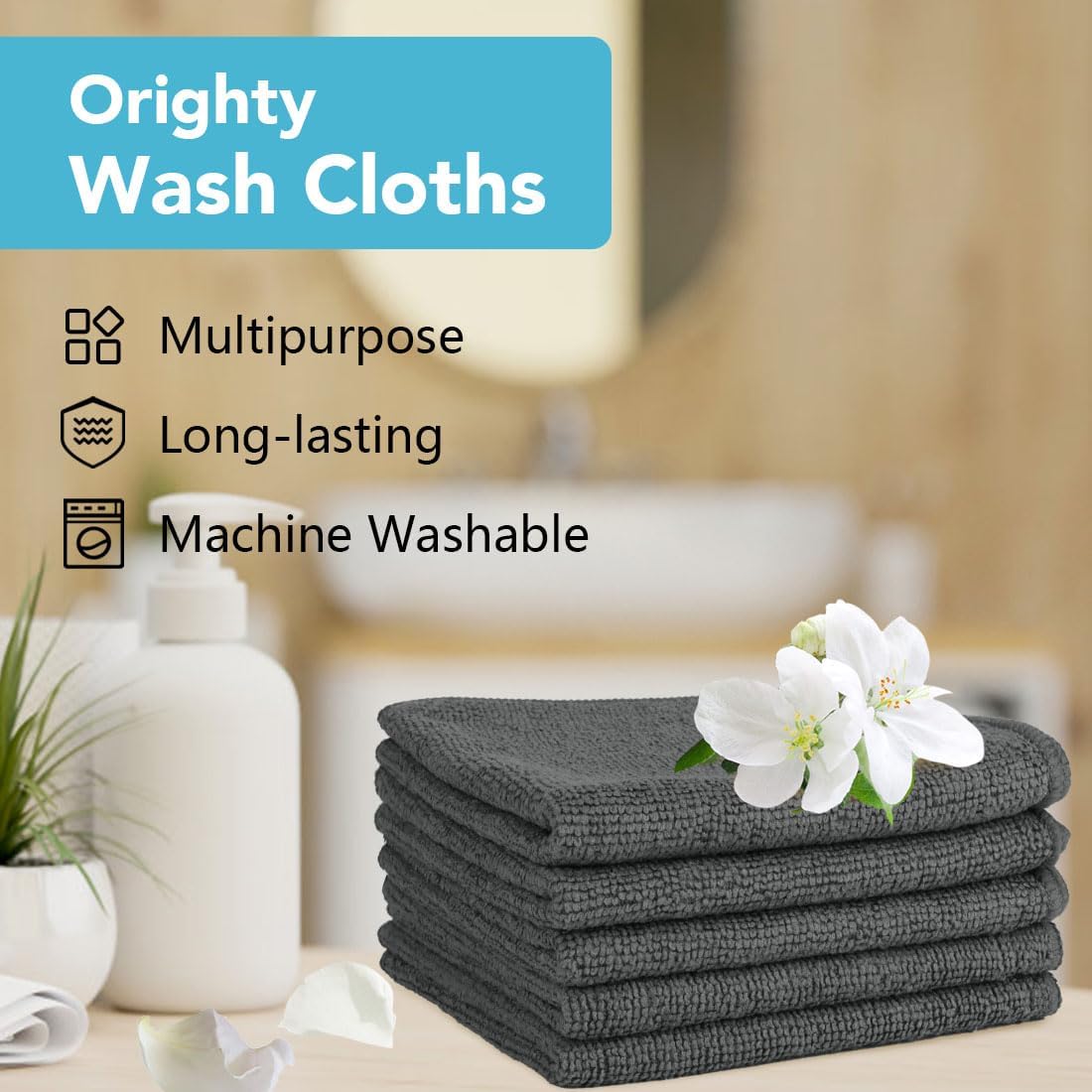 Orighty Wash Cloths Bulk Towels Set 200 Pack, Highly Absorbent and Soft Feel Microfiber Face
