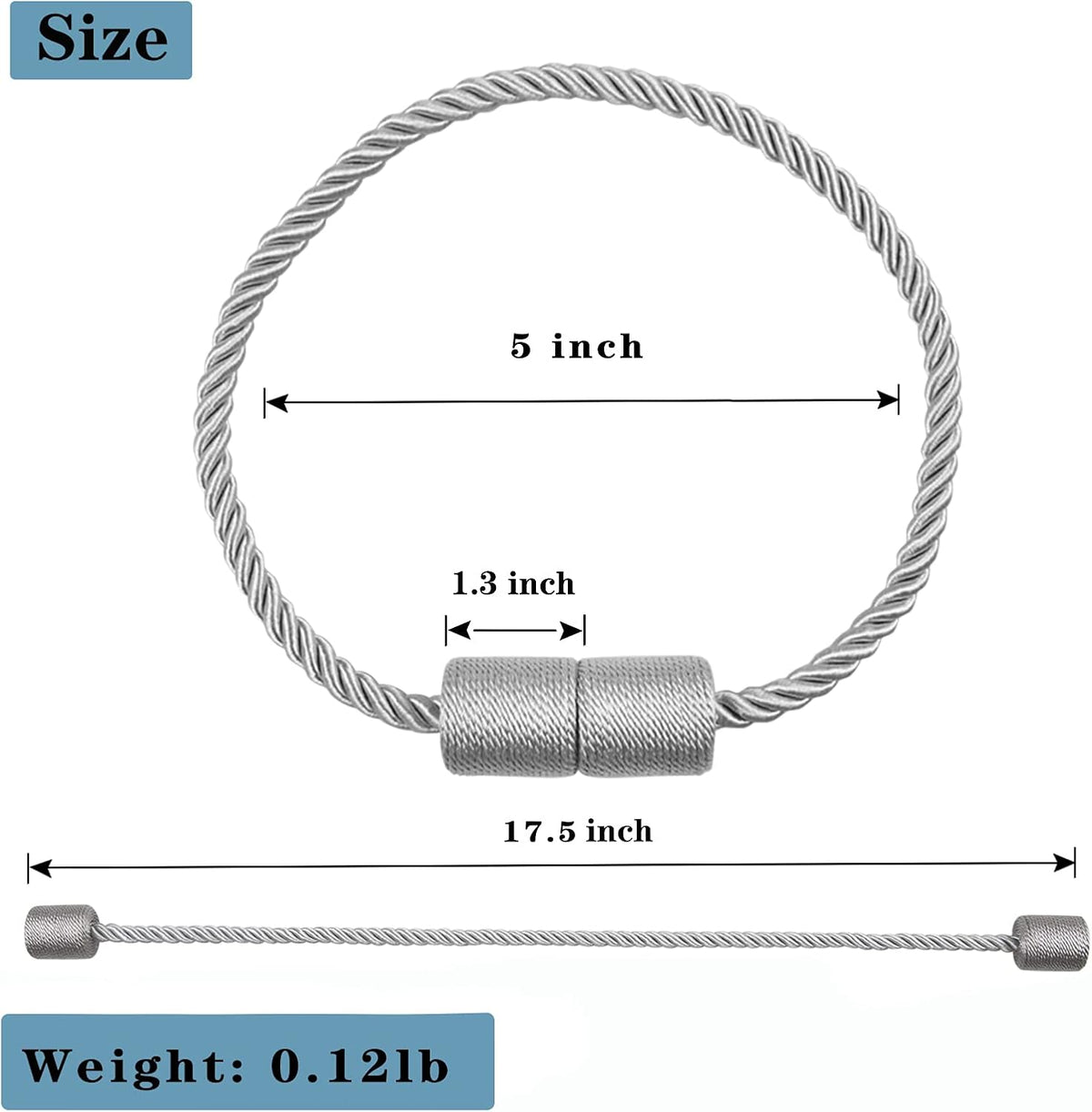 2 Pack Grey Strong Magnetic Curtain Tiebacks Outdoor Elegant Decorative Tie Backs Modern Rope