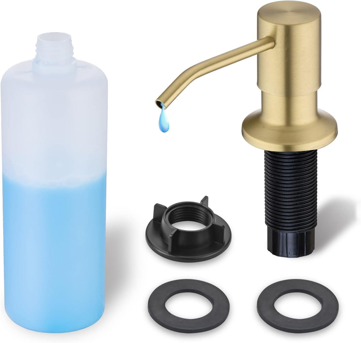 Gold Soap Dispenser for Kitchen Sink, WEWE Brushed Gold Soap Dispenser with Long Spout and Gold
