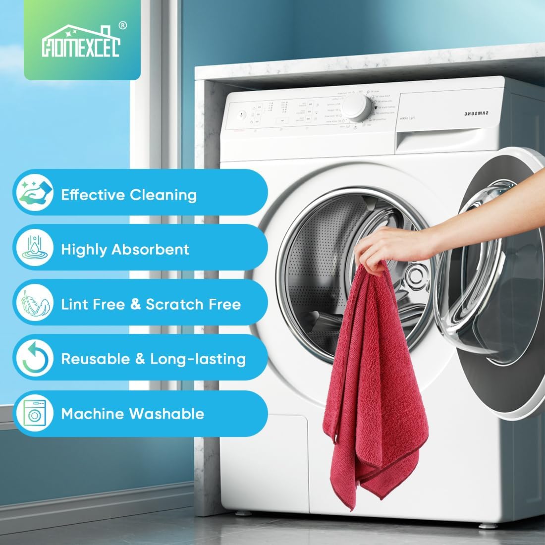 HOMEXCEL Red Microfiber Cleaning Cloth, 12 Pack Premium Microfiber Towels for Cars, Lint Free