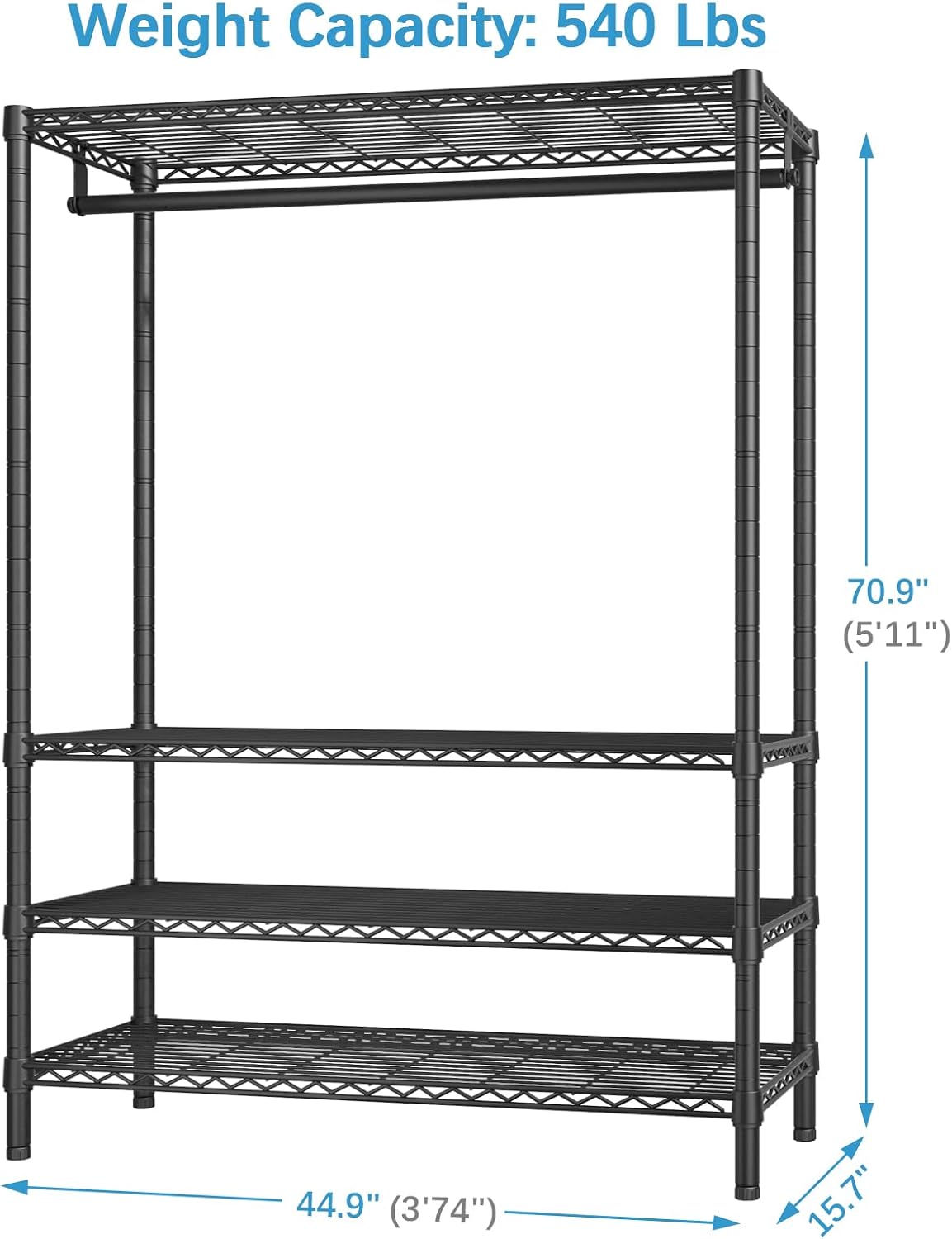 VIPEK V1 Plus Heavy Duty Clothes Rack with Shelves - 4 Tiers Adjustable Height | Holds Up to 540lbs