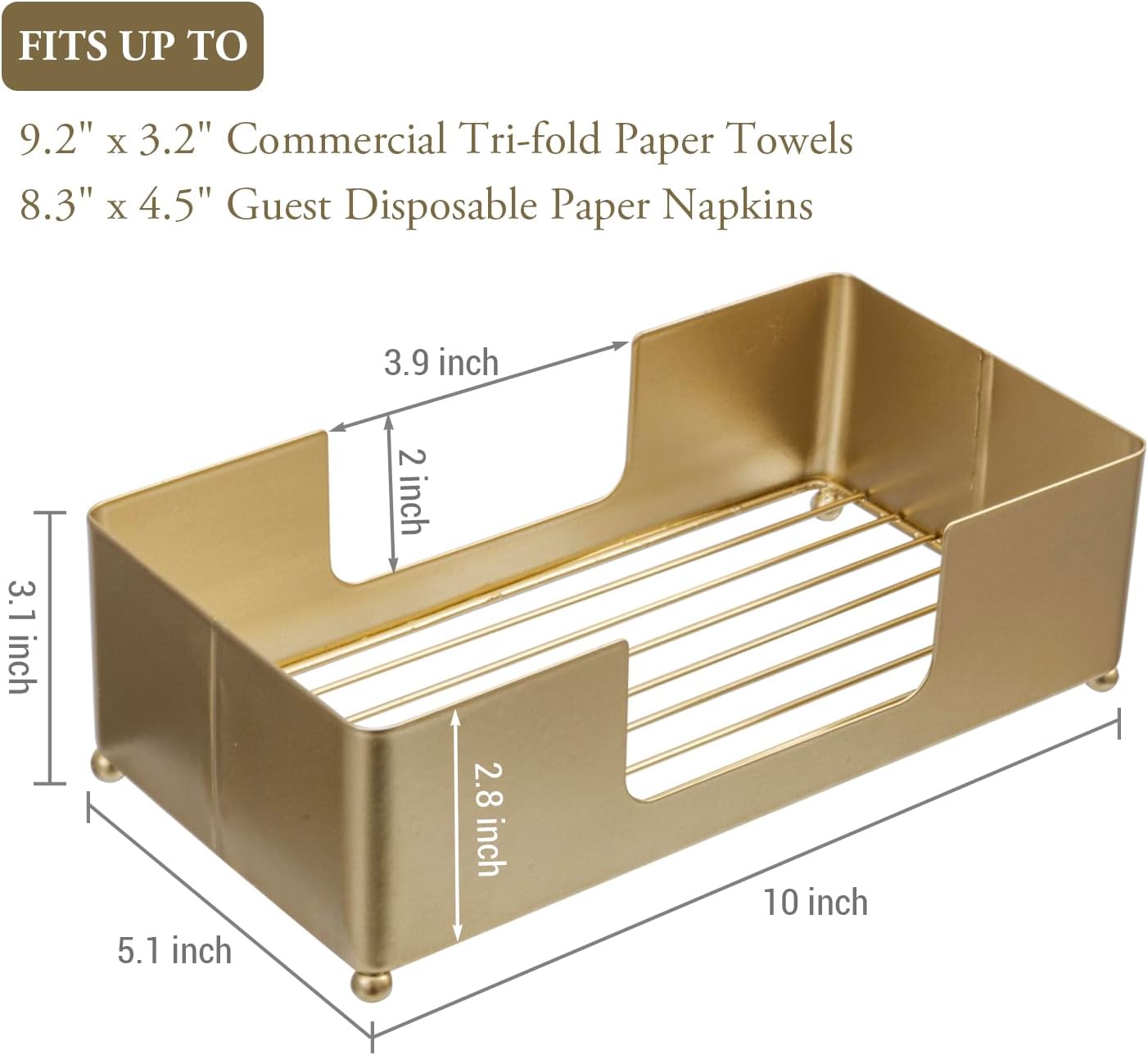 MyGift Paper Towel Holder Modern Gold-Tone Metal Tabletop Folded Paper Hand Towel Holder for Guest
