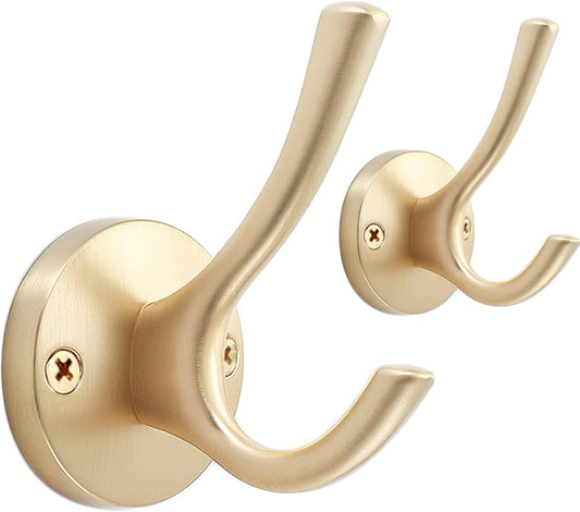Gold Coat Hooks for Wall, 2 Pack Heavy Duty Towel Robe Hooks, Hats Hooks for Entryway Cubicle