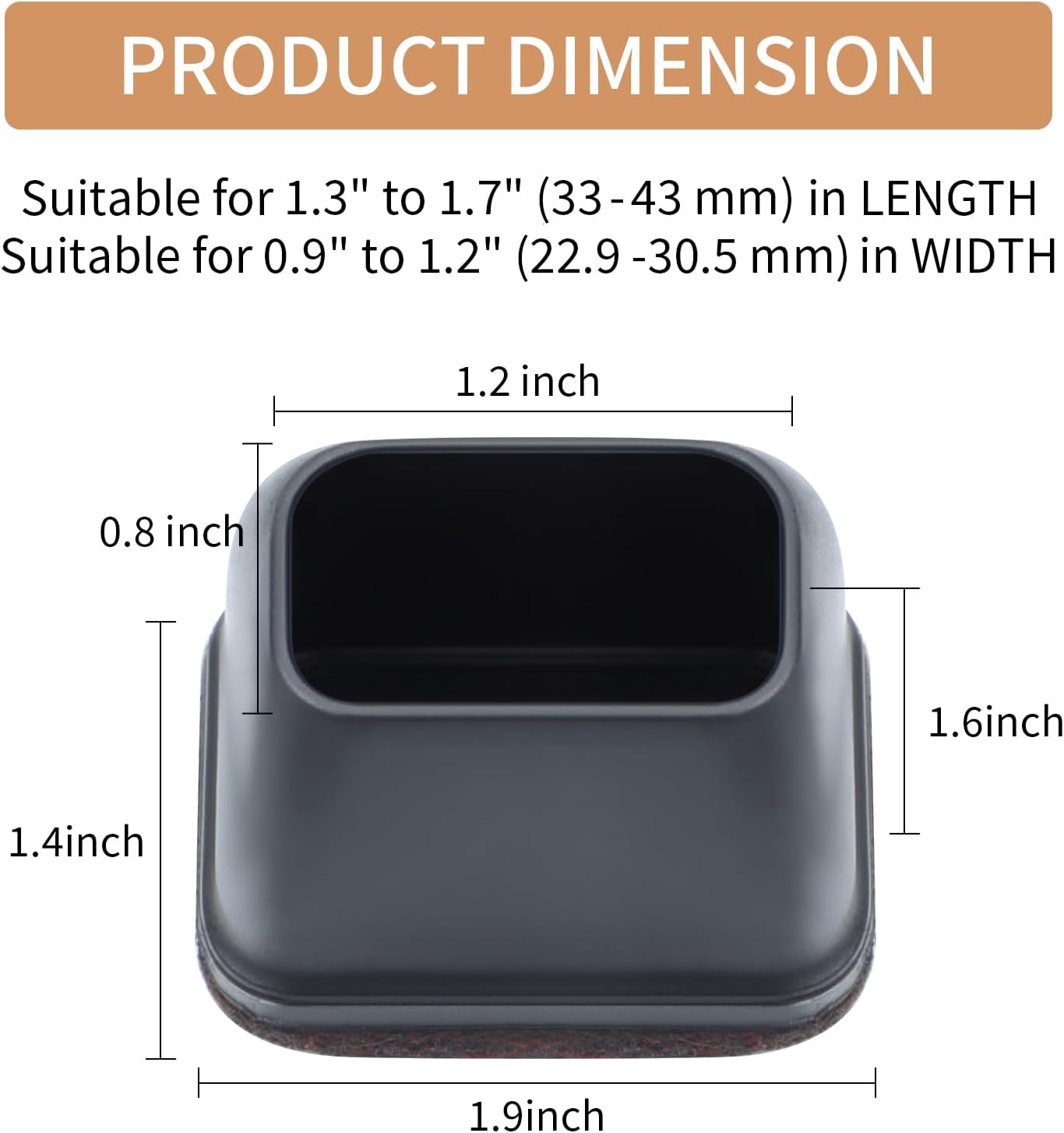 Ezprotekt 8 Pcs Rectangle Black Silicone Chair Leg Floor Protectors with Felt, Rectangle Chair Leg