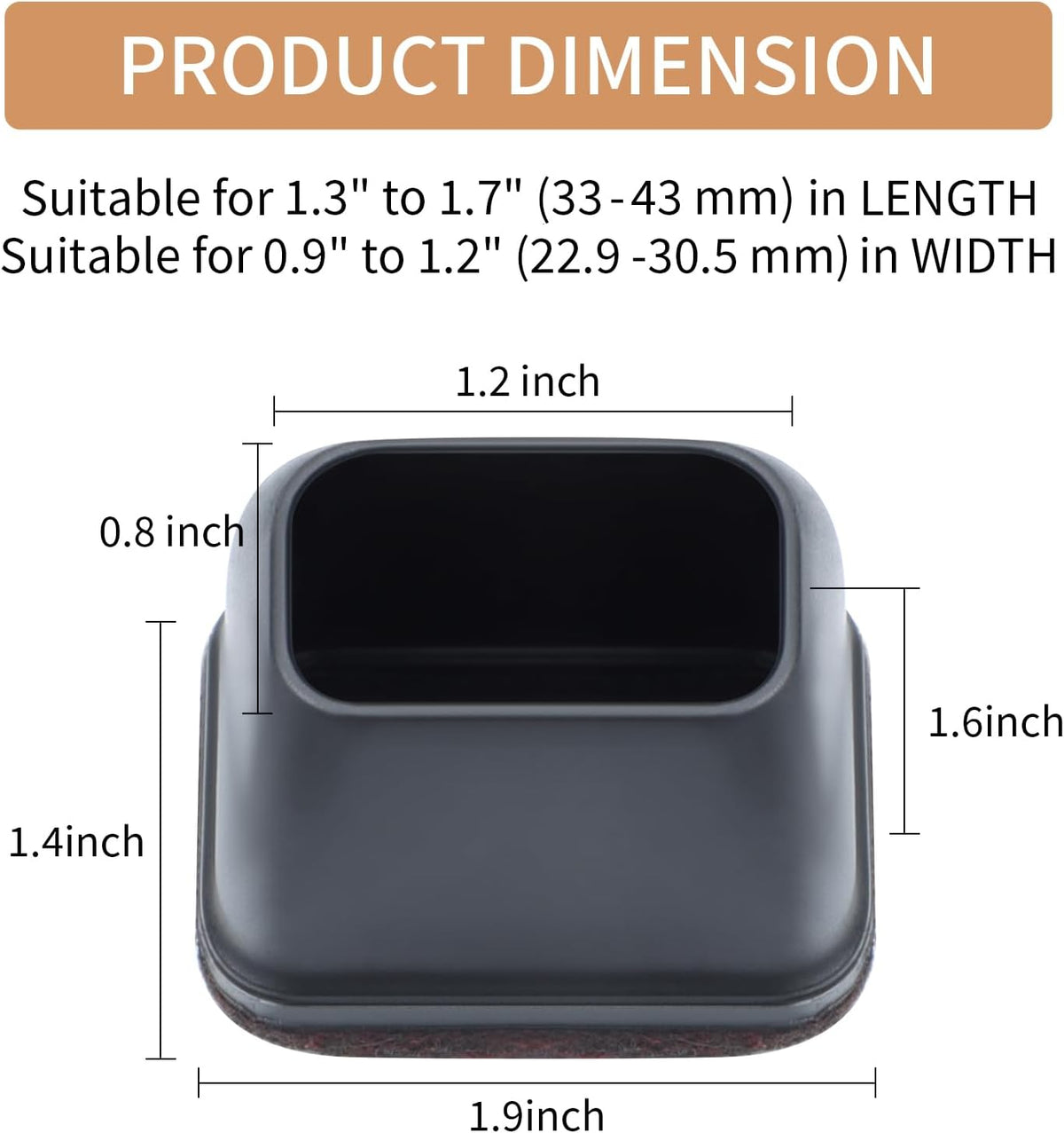 Ezprotekt 16 Pcs Rectangle Silicone Chair Leg Floor Protectors, Felt Rectangle Black Furniture Leg