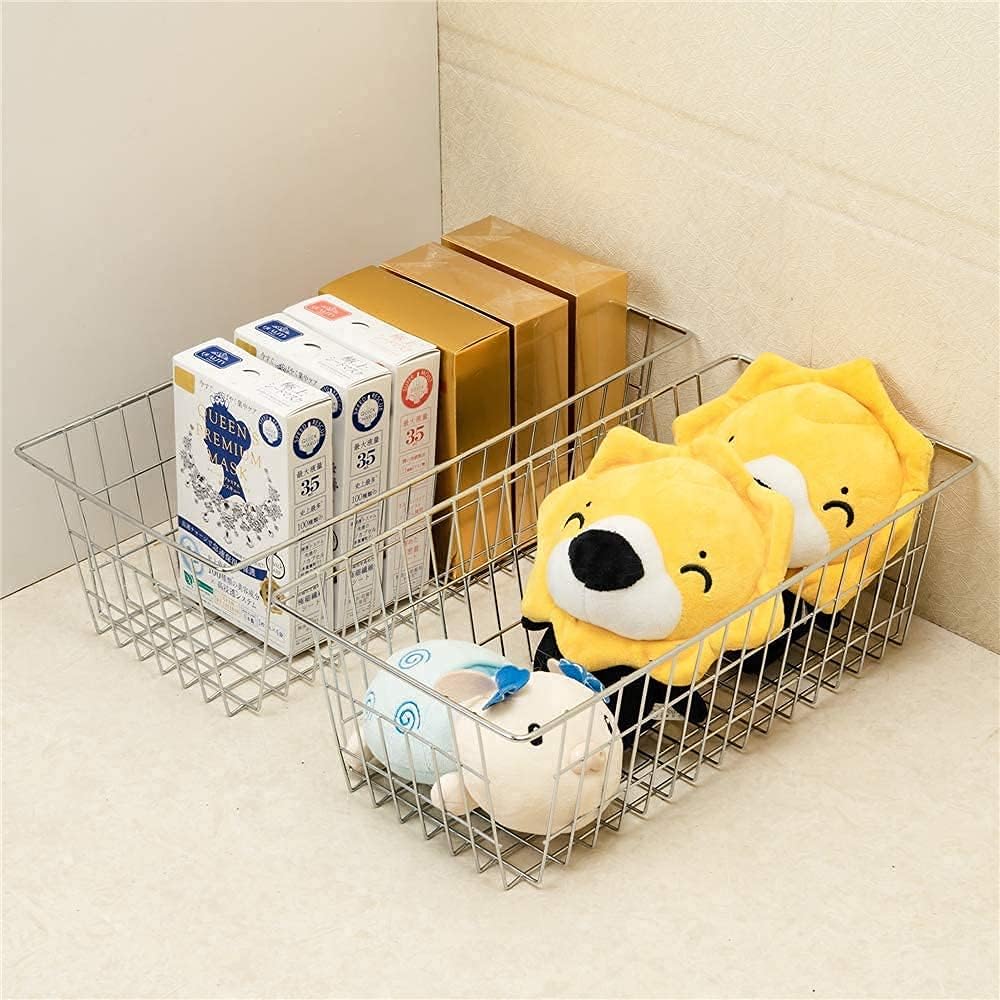 Slideep Wire Baskets Farmhouse Freezer Organizer Storage Bin Basket with Handles, Food Storage for